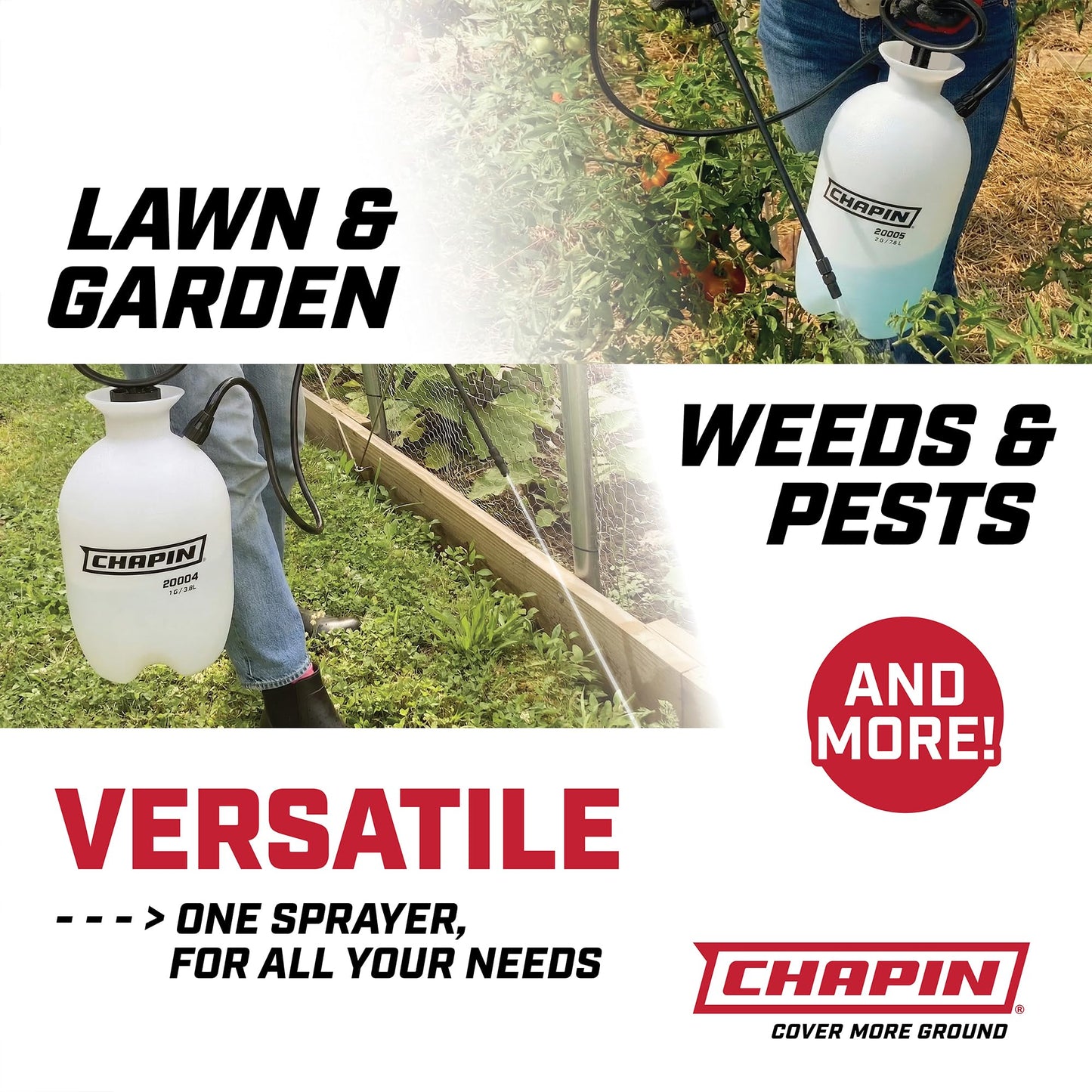 Chapin 20005 Pump Sprayer, 2‑Gallon, Lawn & Garden, Translucent Poly Tank, Funnel‑Top, SureSpray, Adjustable Cone Nozzle & 34" Hose for Fertilizer, Weed & Pest Application