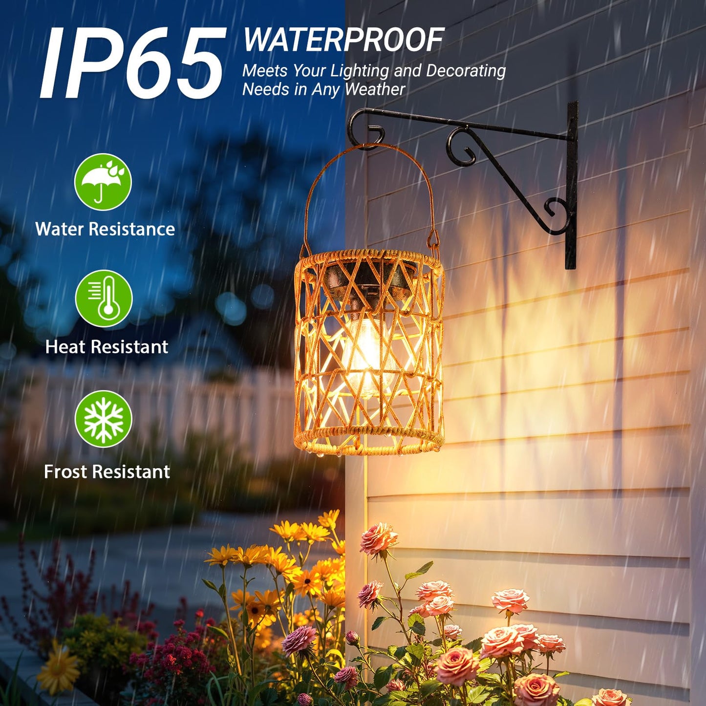 KOOPER Solar Lantern Outdoor Lights, 4 Pack Bright Hanging Solar Lanterns Outdoor Waterproof with Handle, Decoration Rattan Lanterns for Outside Hanging Garden Patio Yard Porch Trees Lawn Pathway Gift
