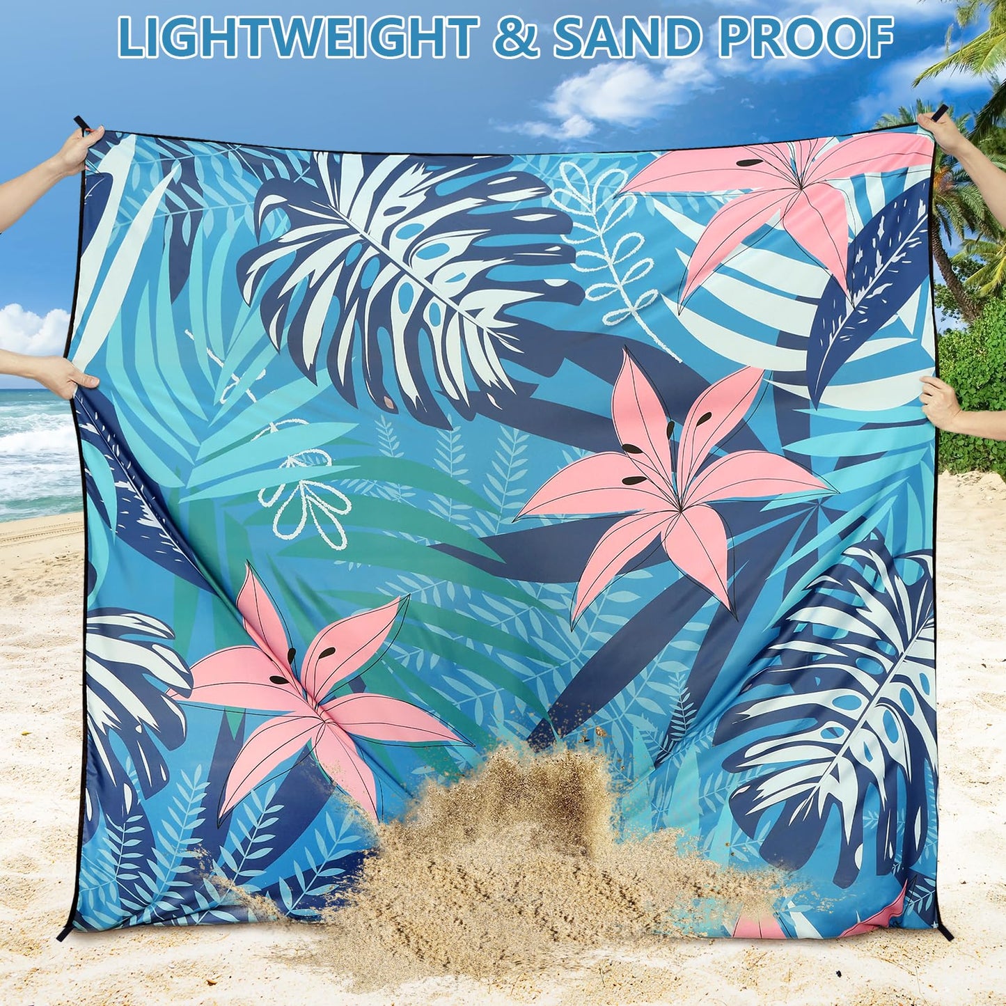 WIWIGO Beach Blanket Waterproof Sandproof Beach Mat 79" X 83"/10'x9'for 2-8 Adults Quick Drying Outdoor Picnic Mat Beach Accessories for Travel, Camping, Hiking