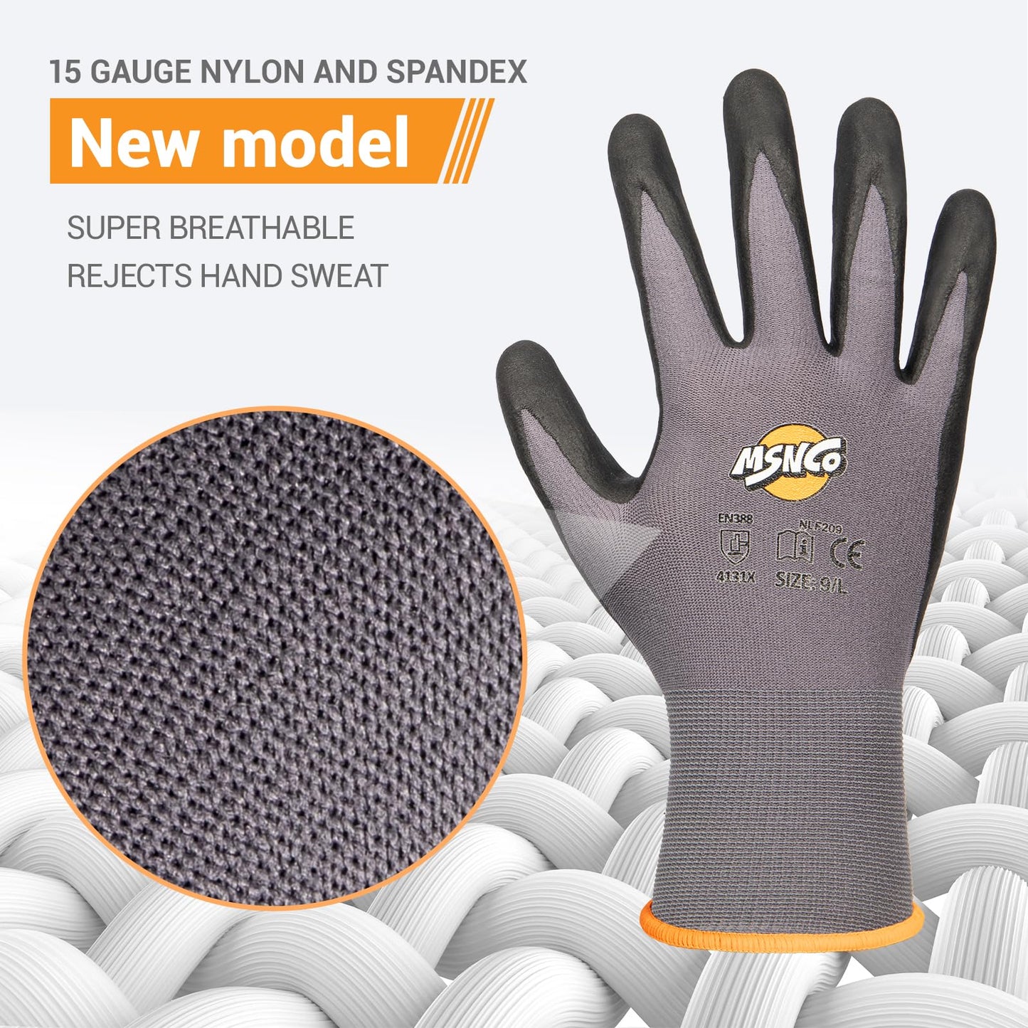 MSNCO Safety Work Gloves 6/12 Pairs Micro Foam Nitrile Coated Endurance Seamless Knit Nylon ，Wear-resistant mechanical gloves
