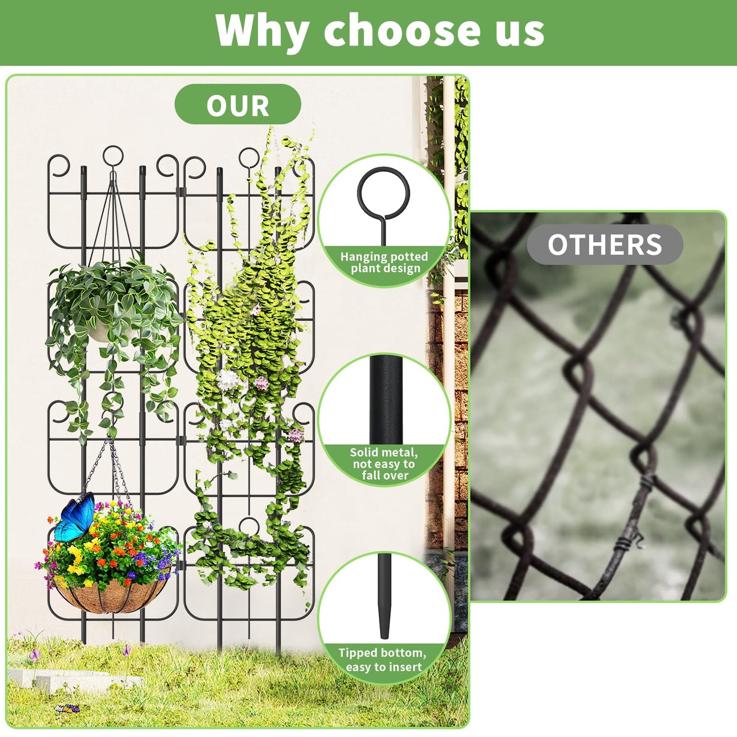 Trellis for Climbing Plants Indoor, Expandable Heavy-Duty Metal Trellis for Potted Plants Outdoor, Flowers Vine Ivy, Sturdy Houseplant Pothos Plant Climber Support, 8 Pack