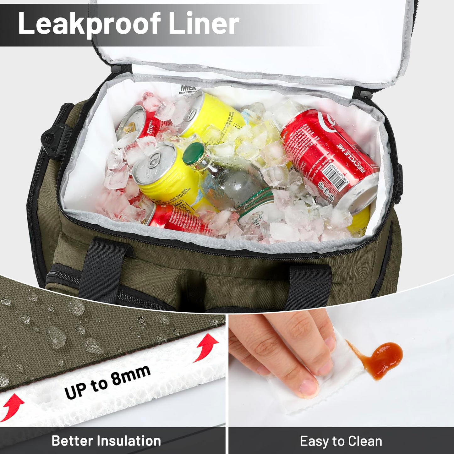 MIER Lunch Box for Men Heavy Duty Insulated Lunch Bag 20 Cans Large Leakproof Soft Cooler Bags with Multiple Pockets for Picnic Work Travel (Army Green)