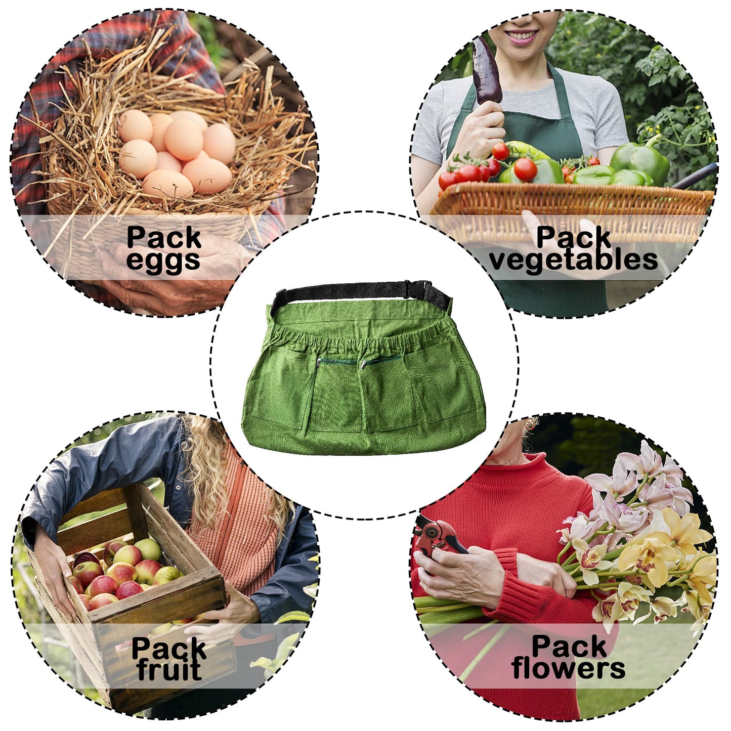 codree 2PCS Harvest Apron for Garden Vegetable-Adjustable Harvest Picking Apron with 4 Pockets for Gardeners Pick Fruit Berry Weeding