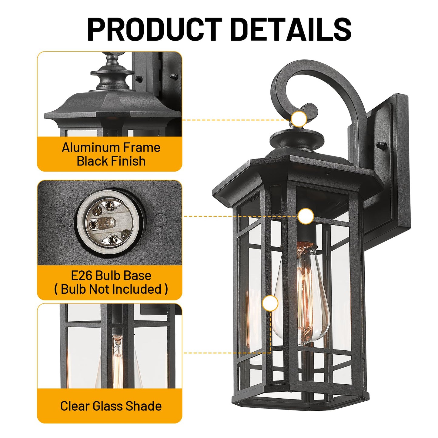 Starcurin Outdoor Porch Lights Wall Mount, Outdoor Wall Light Fixtures Exterior Lights for House, Black Lantern Cage Coach Carriage Light with Clear Glass for Front Door Garage Patio