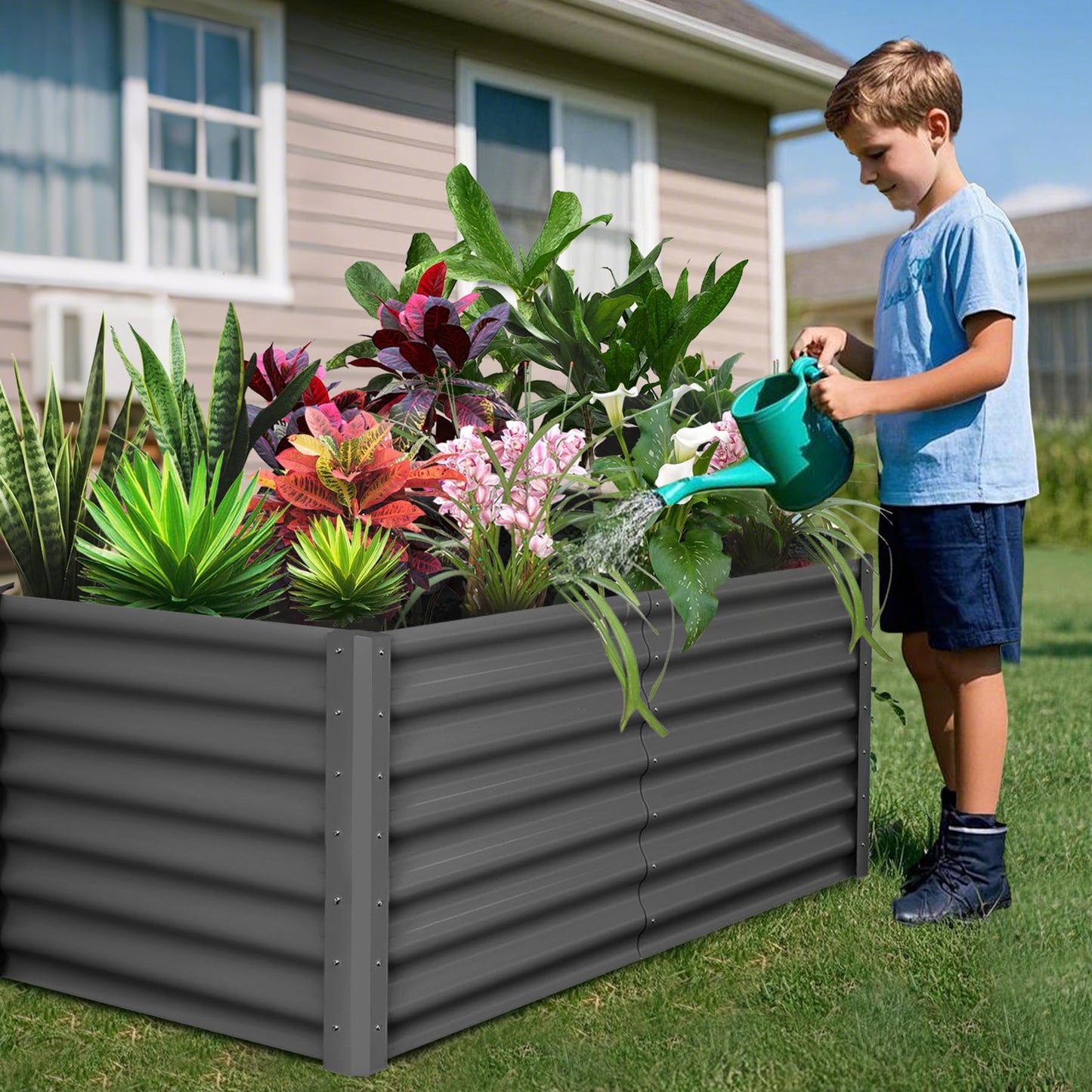 GarveeHome 6 * 3 * 2FT Raised Garden Bed Kit, Galvanized Raised Garden Beds Outdoor for Gardening, Above Planter Boxes, Large Garden Bed for Vegetables, Fruits, Dark Grey, 2 Pcs