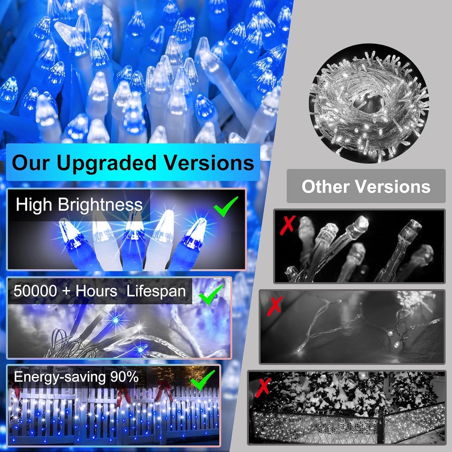 670 LED Christmas Lights with 148Drops, 66ft 12 Modes Hanging ice String Lights with Timer Dimmable & Waterproof, Plug-in Fairy Lights for Indoor Holiday Wedding Christmas Decorations Blue & CoolWhite