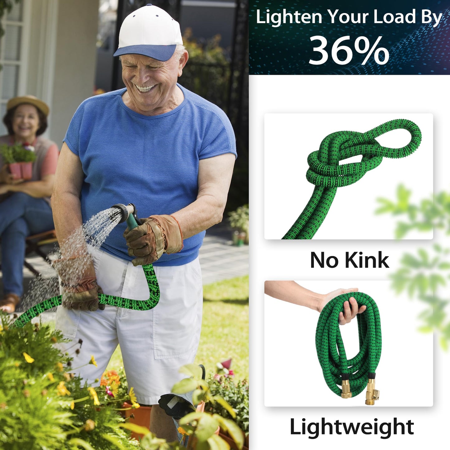 50 ft Expandable Garden Hose -2026 Newly Upgraded Expanding Garden Hoses with 10 Function Spray Nozzle, Extra Strength Fabric, Leak-Proof, Lightweight, Kink-Free Flexible Retractable Hose(Green Black)