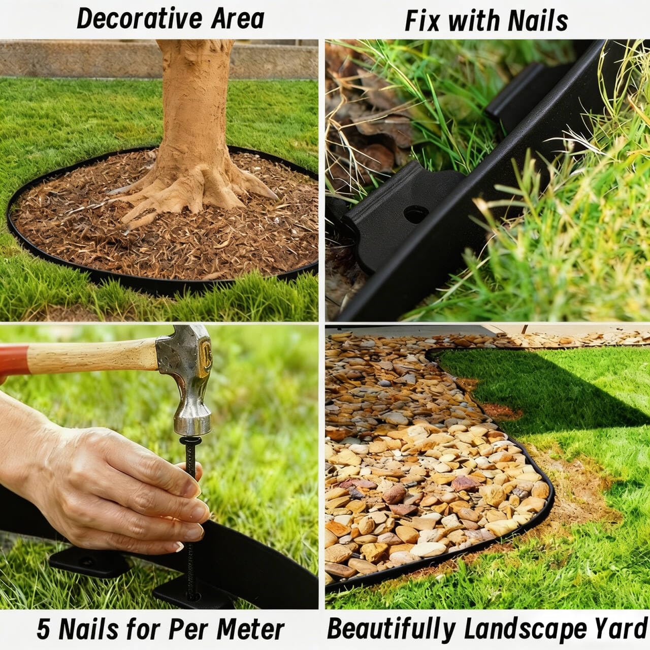 33FT Landscape Edging, 4 Inch Garden Edging Border with 50 Spikes, Flexible Lawn Edging for Landscape, Garden, Flower Beds, Lawn, Yard, Pathway, Paver Edge-Black