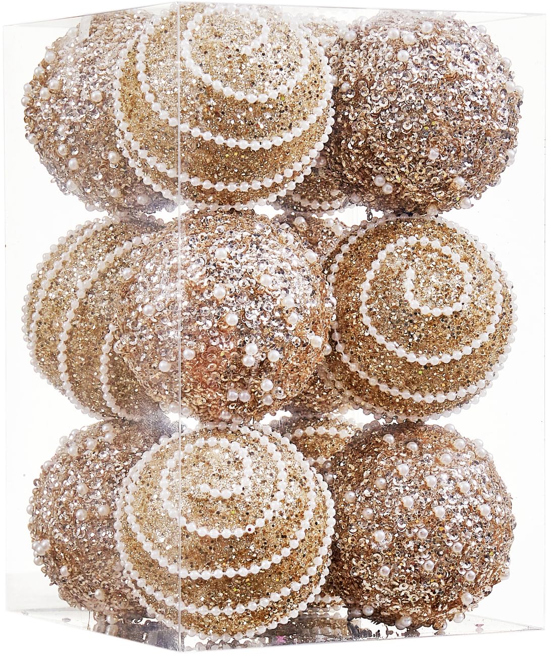 Champagne Gold Christmas Ball Ornaments, Christmas Ball Decorations Shatterproof Plastic Hanging Pearl Balls for Holiday Party(70mm/2.76", 12ct)