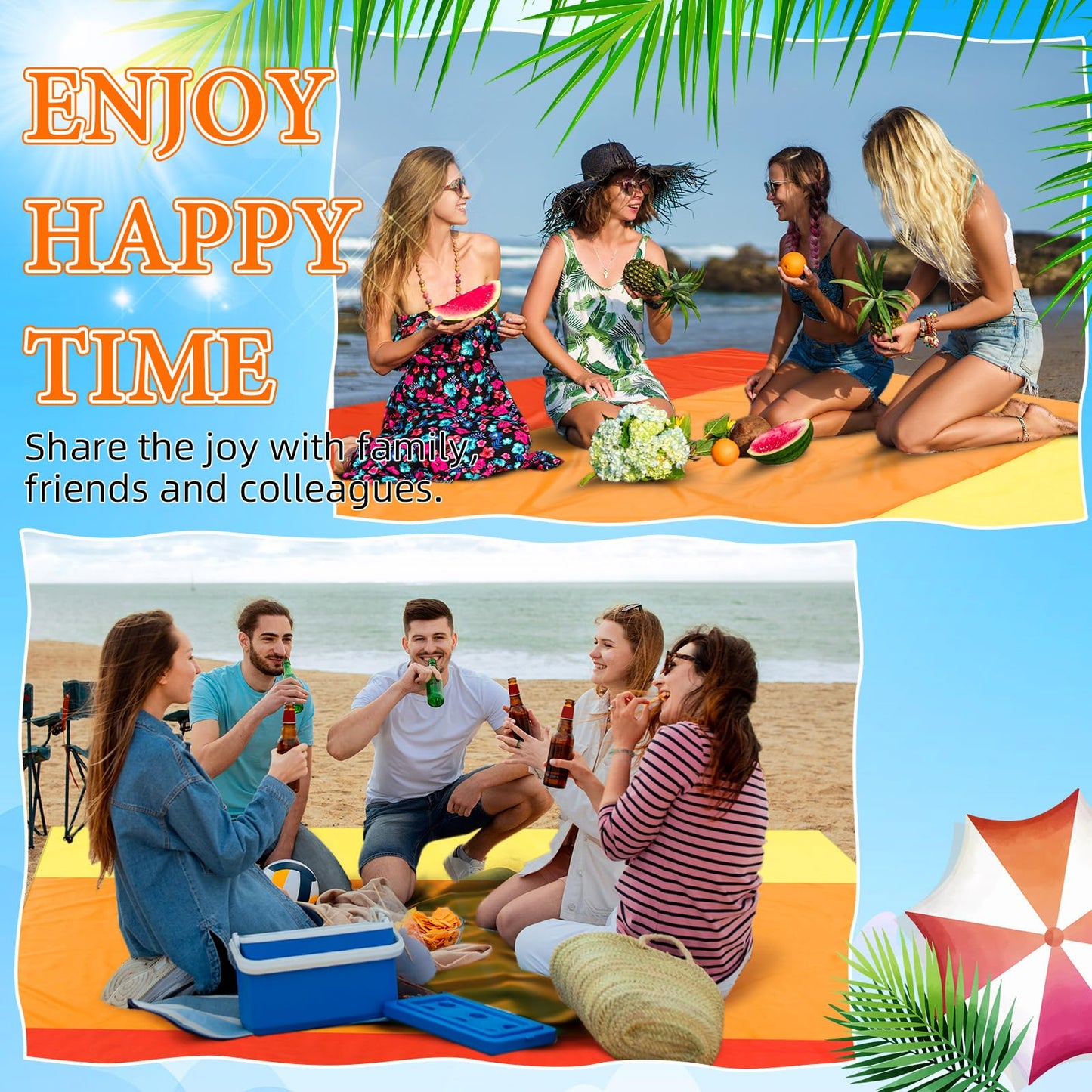 Drydiet Extra Large Beach Blanket Sandproof Waterproof 10 x 9 ft Beach Mat for 2-8 Adults Oversized Quick Drying Outdoor Picnic Blanket Lightweight Sand Free Mat for Travel Camping Hiking(Yellow)