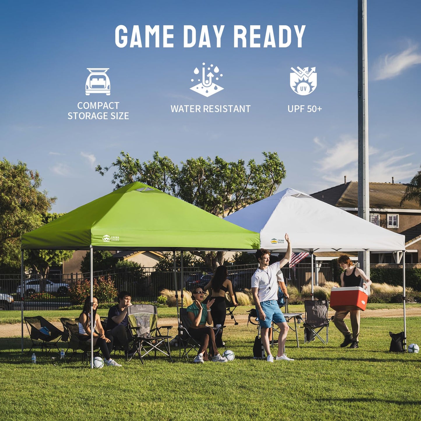 CROWN SHADES 10x10 Pop Up Canopy - Beach Tent with One Push Setup - Easy Outdoor Sun Shade for Events, Parties, Camping - Gazebo with STO-N-Go Cover Bag, Silver Coated Top, Green