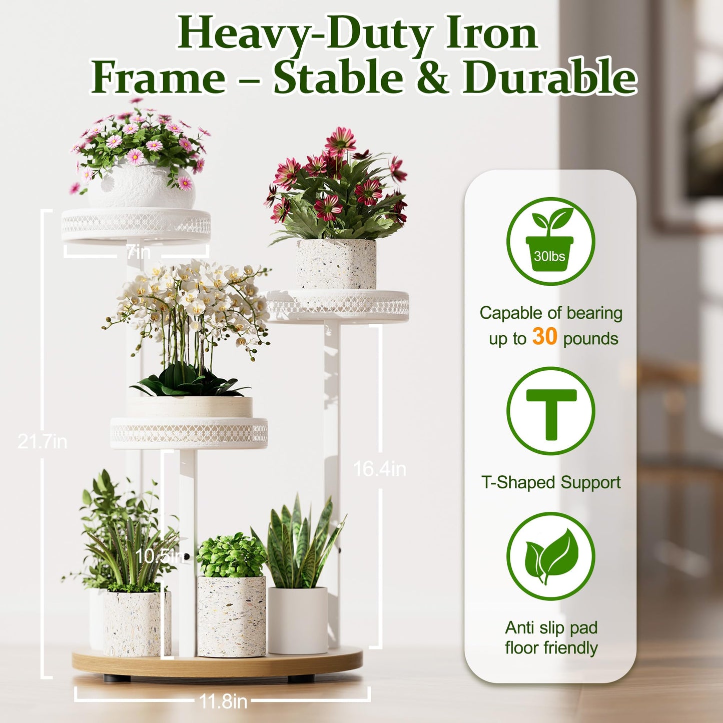 NQW Tall Plant Stand Indoor Outdoor, Corner 3 Tier Metal Flower Pot Stands,Heavy Duty Plant Shelf for Living Room Bedroom Balcony