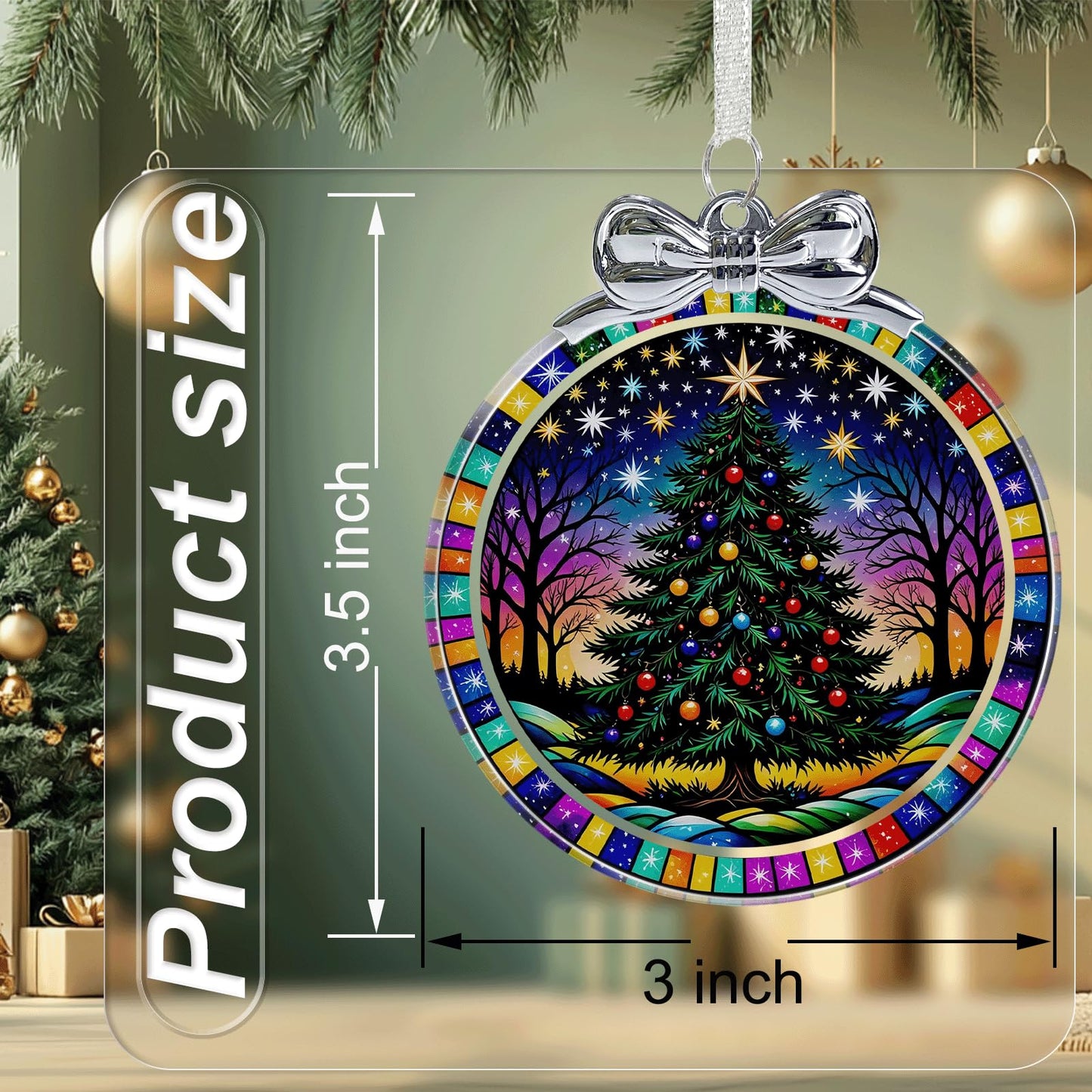 Starry Night Christmas Tree Stained Glass Christmas Ornament - Hanging Ornaments for Christmas Tree Decorations - Holiday Keepsake Present Exchange Idea