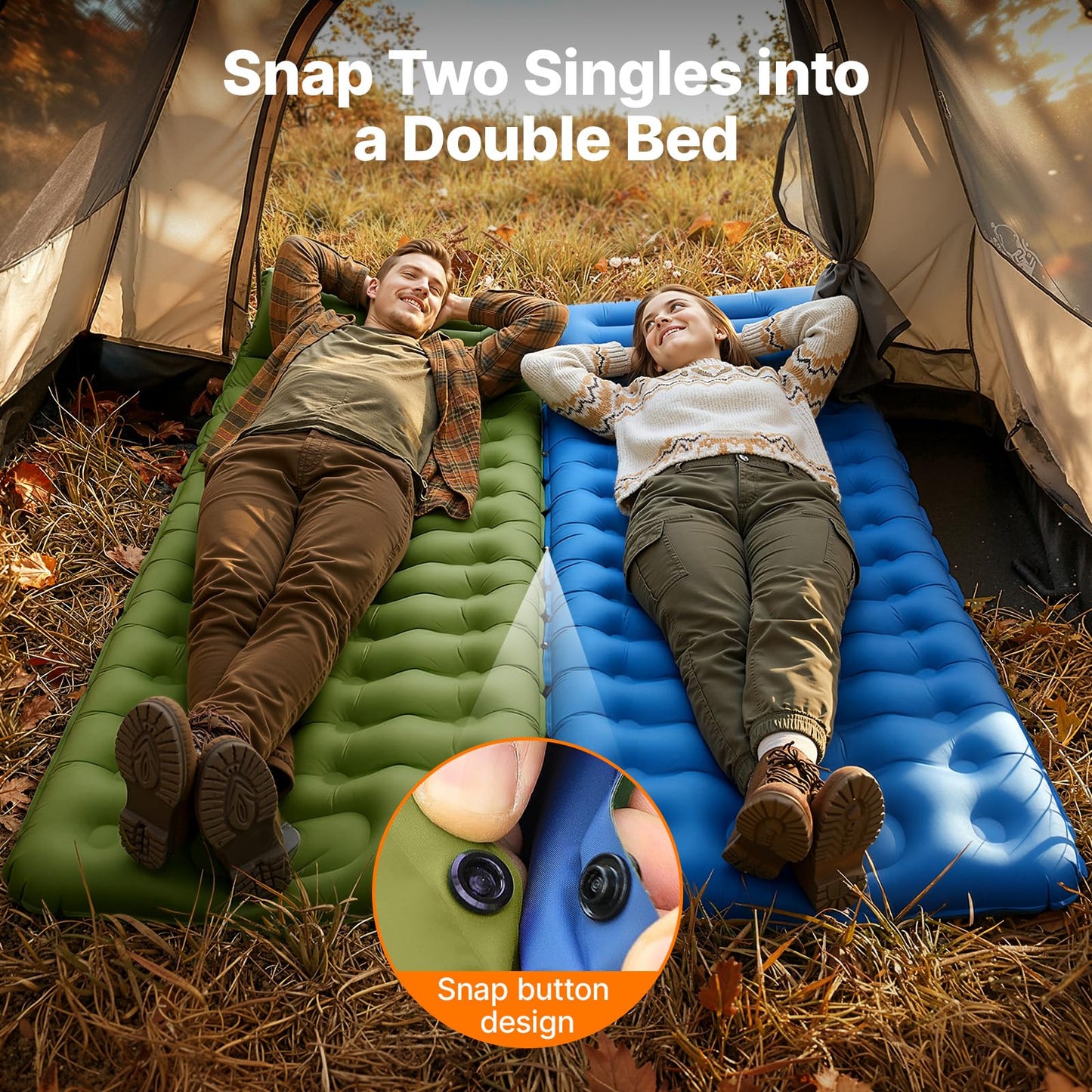 OGERY Sleeping Pad, Ultralight Inflating Sleeping Pad for Camping with Pillow Built-in Foot Pump, 6" Extra-Thick Reinforced Camping Pad for Hiking, Backpacking, Tent, Single,Green