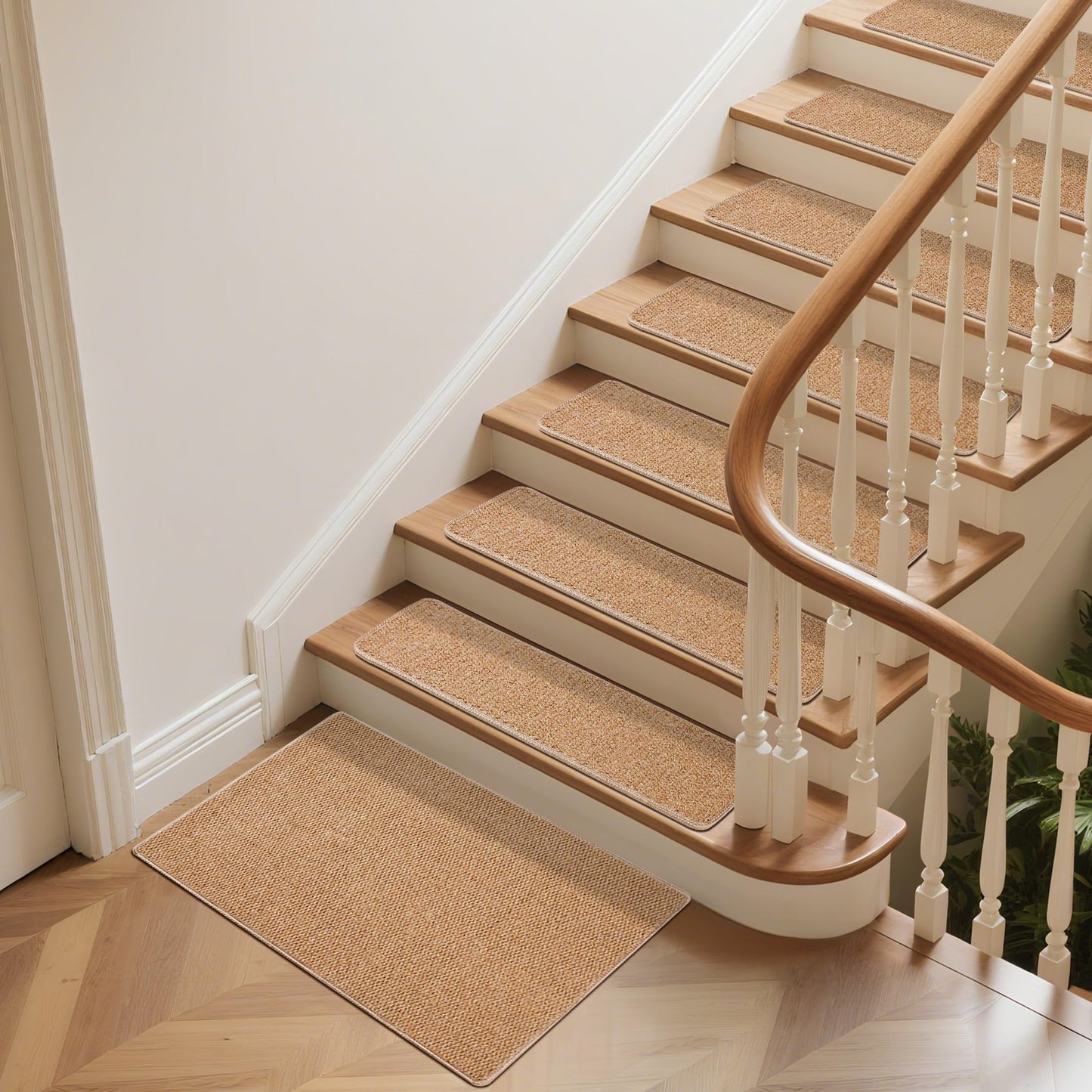 DONJOP 9.5x36 Inch Stair Treads for Wooden Steps Indoor(15-Pack) – Non Slip Adhesive Peel and Stick Carpet Stair Treads, Washable & Reusable Stair Runner Rugs for Kids Elders and Pets-Khaki
