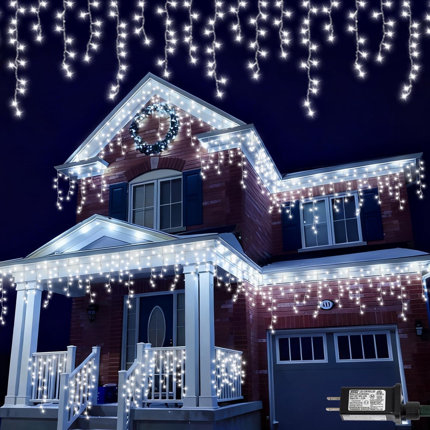 QITONG Icicle Lights for Outside, 66ft 800 LED String Lights Plug in with 8 Modes, Connectable White Icicle Christmas Light Clear Wire Indoor