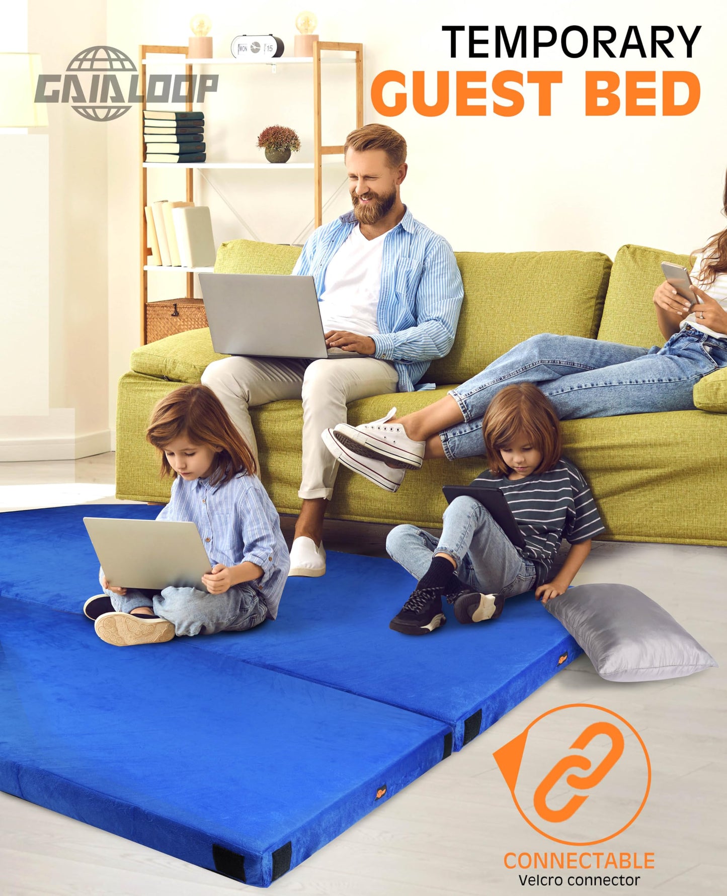 GAIALOOP 3 Inch Memory Foam Camping Mattress, Dual Layer Thick Sleeping Camp Pad for Car Tent Cot, Roll-Up Portable Glamping Floor Bed for Guests Sleepover[Cot: 72 * 24 * 3"]
