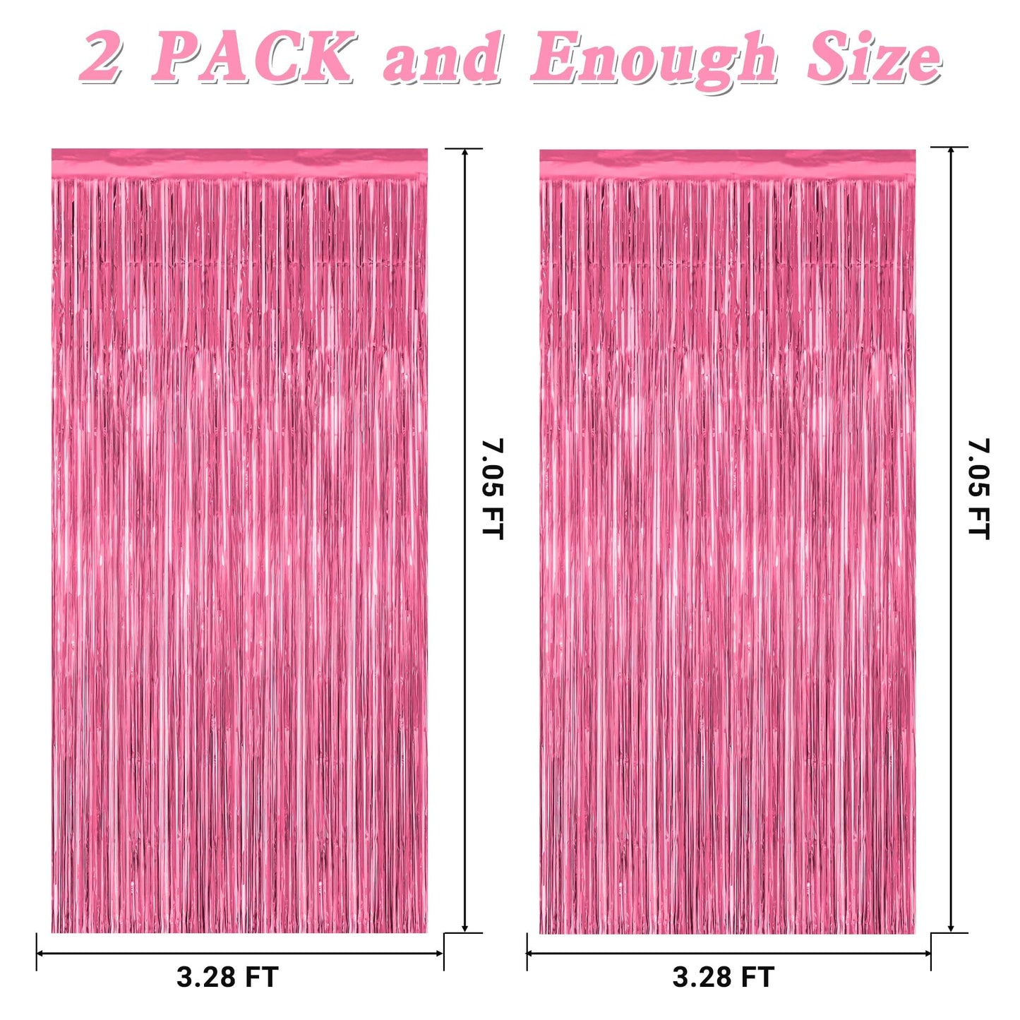 2 Pack Pink Party Decorations, 3.28 FT x 7.05 FT Pink Backdrop, Metallic Tinsel Backdrop Fringe Curtains Backdrop Curtains, Photo Backdrop Party Supplies Birthday Party Decorations