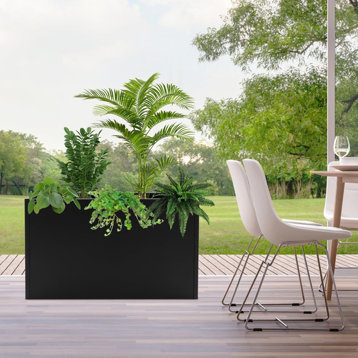 Fulavorty Steel Planter Box,Black Planter Large Rectangular Indoor Outdoor Planters with Removable Shelf,Heavy Duty Rectangular Planter for Patio,Deck,Yard,Garden