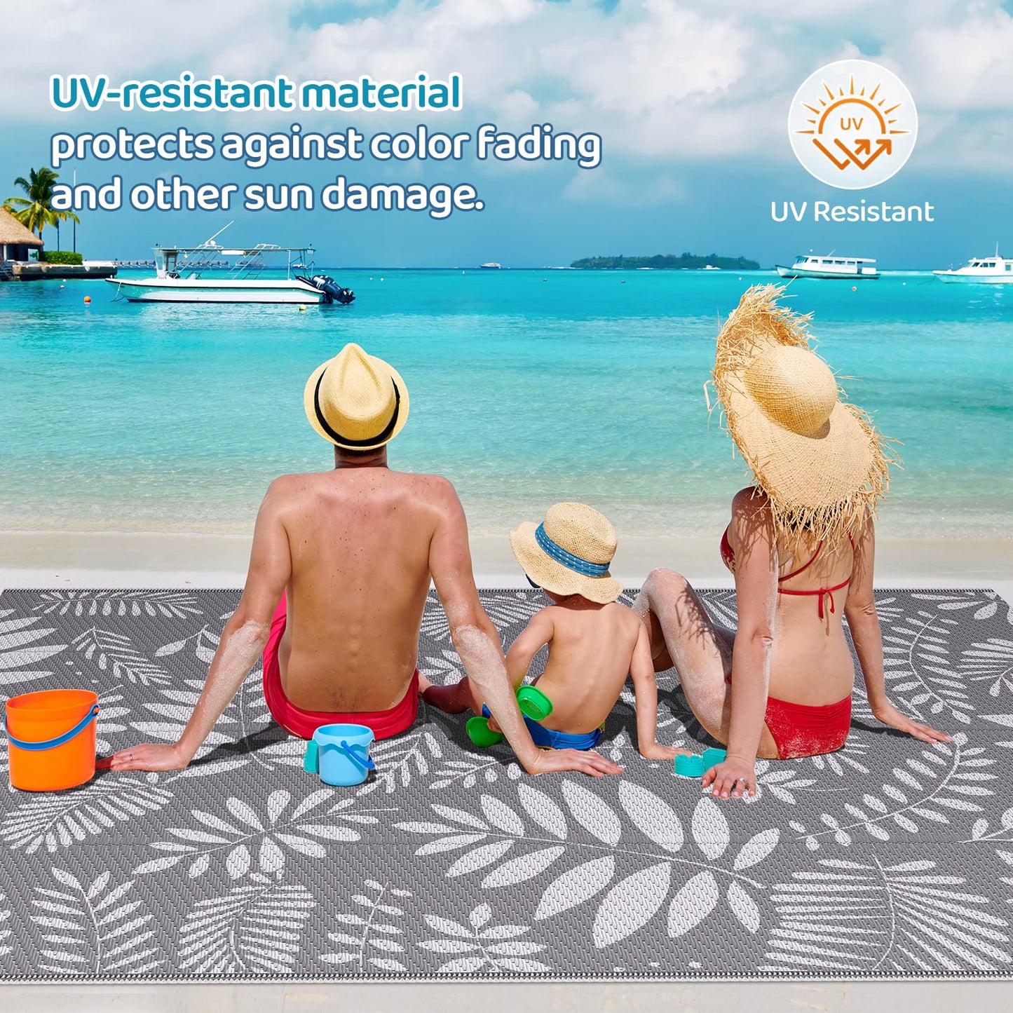 StepRite Outdoor Rug, Patio Rug, Plastic Straw Camping Rugs, Large Waterproof Area Rug and Mat for Outdoors, RV, Patio, Backyard, Deck, Porch, Beach, Balcony, (5'x 8', White&Gray)