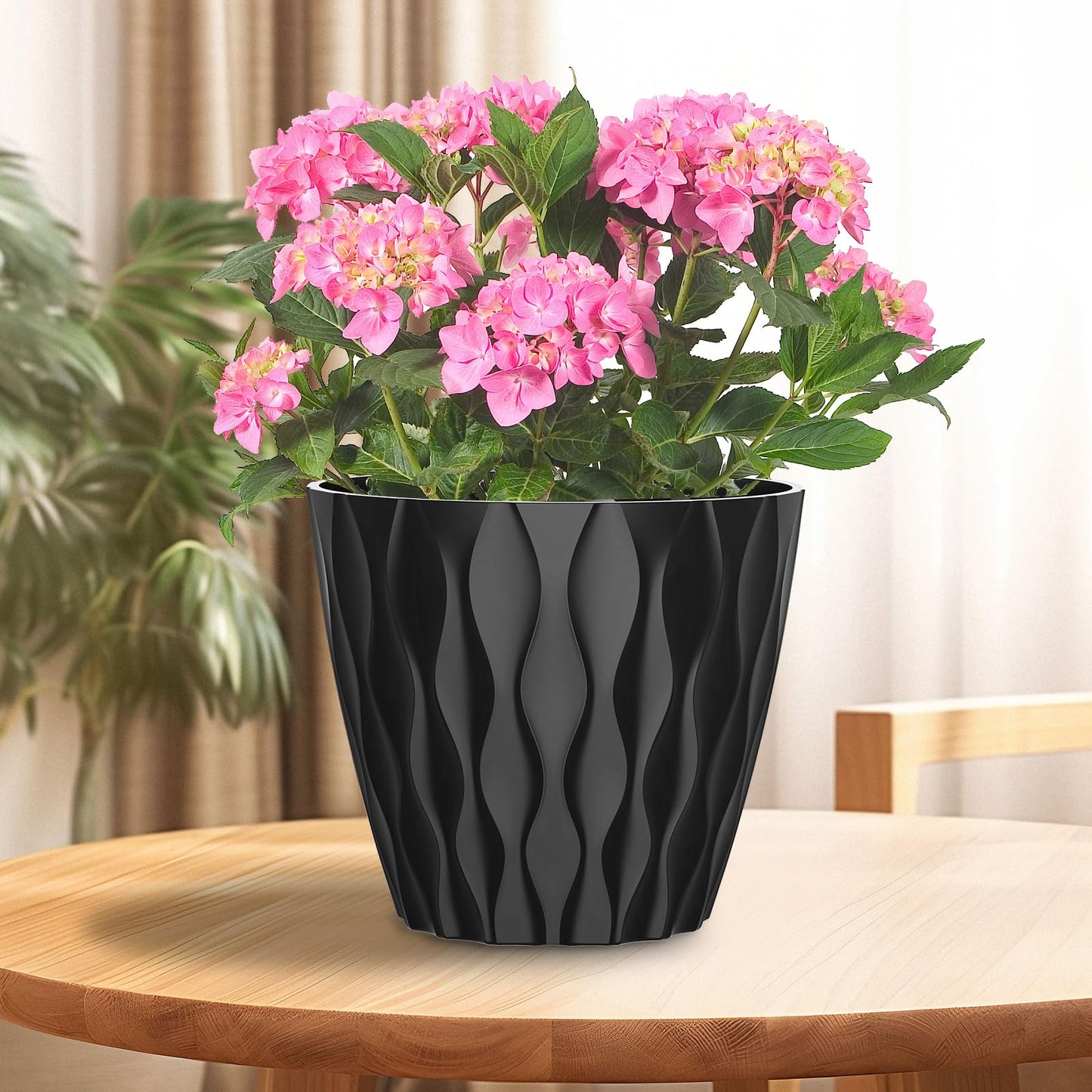 GDJUQZ 6 Pack 7 Inch Indoor Plant Pots with Drainage Holes, Outdoor Plastic Decorative Flower Pots, Garden Planters with Tray Saucers for Orchids, Violets, Succulents, Herbs, and Other Plants