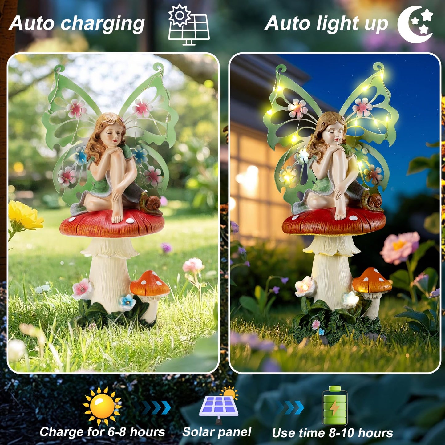 twinbling Solar Fairy Garden Decor Flower Fairies Mushroom Figurines with Snail Decor Gifts for Women Mom Miniature Fairy Figurine for Lawn Garden Patio Yard Decorations Outdoor Statue