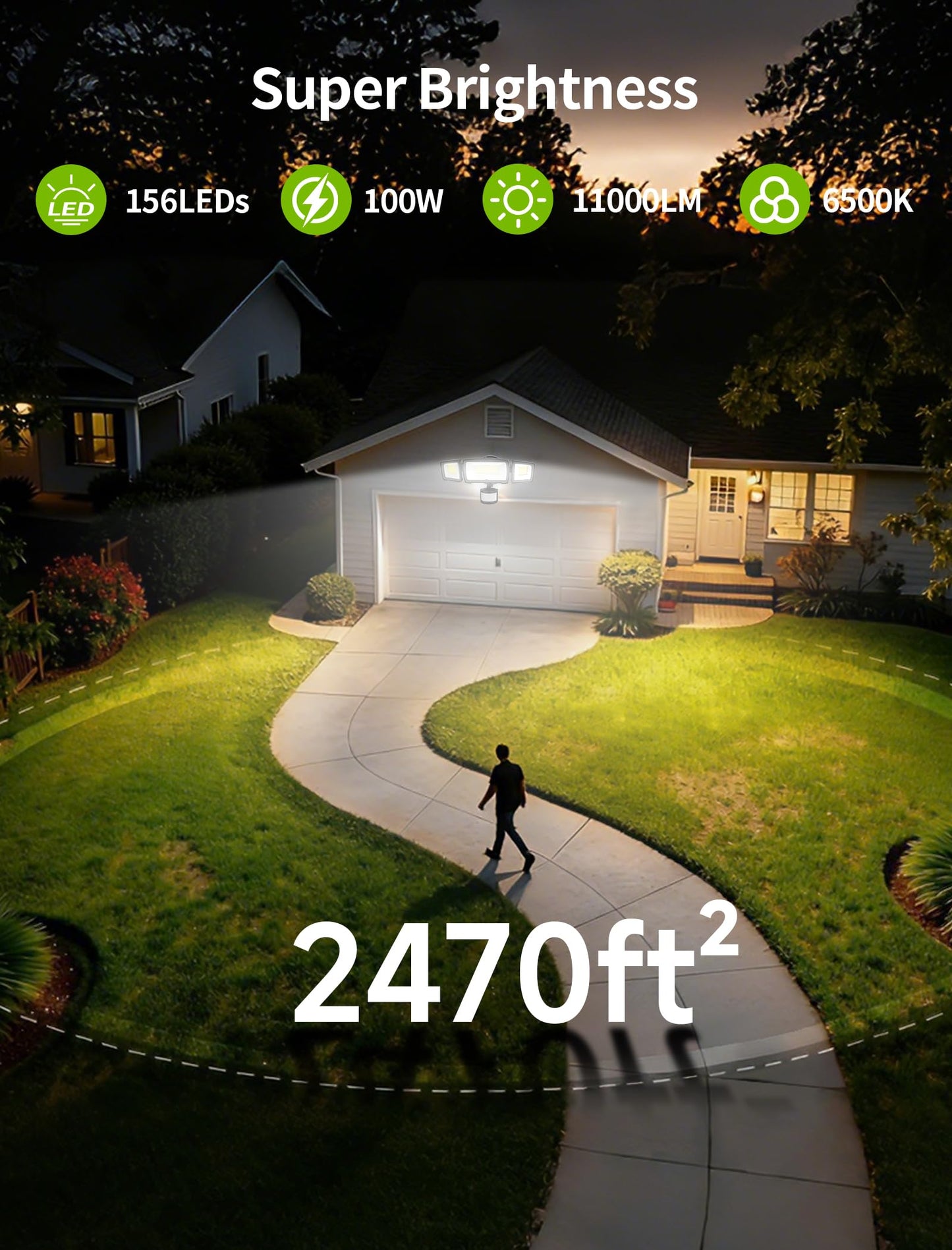 MAGAGUVU 100W LED Security Lights, 11000LM Hardwired Flood Lights with Remote Control, Motion Sensor Outdoor Lights, 3 Adjustable Heads, IP66 Waterproof, Dusk to Dawn Outdoor Lighting for Yard Garage