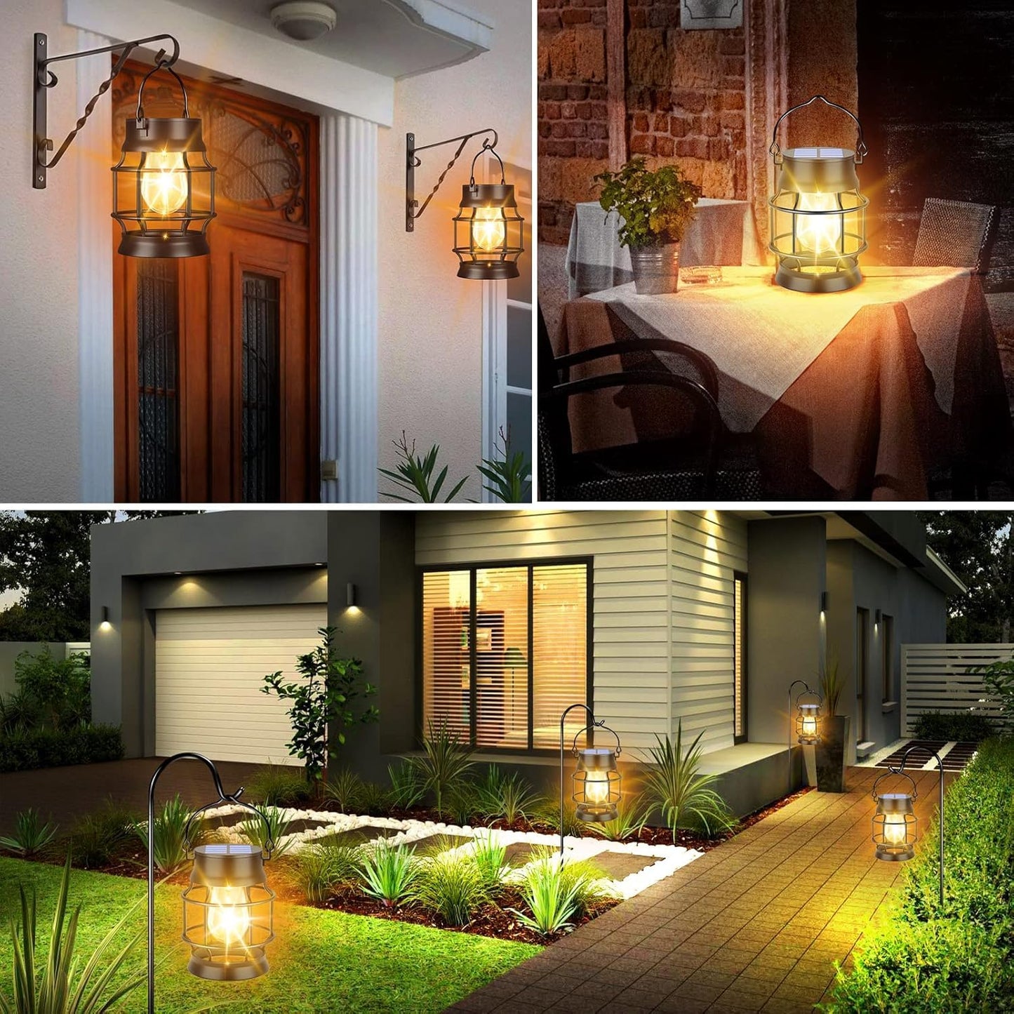 TomCare Solar Lanterns Lights Outdoor Waterproof 4 Pack Metal Hanging Solar Lights Lantern for Outdside Decorative Patio Porch Garden Lawn, Warm White