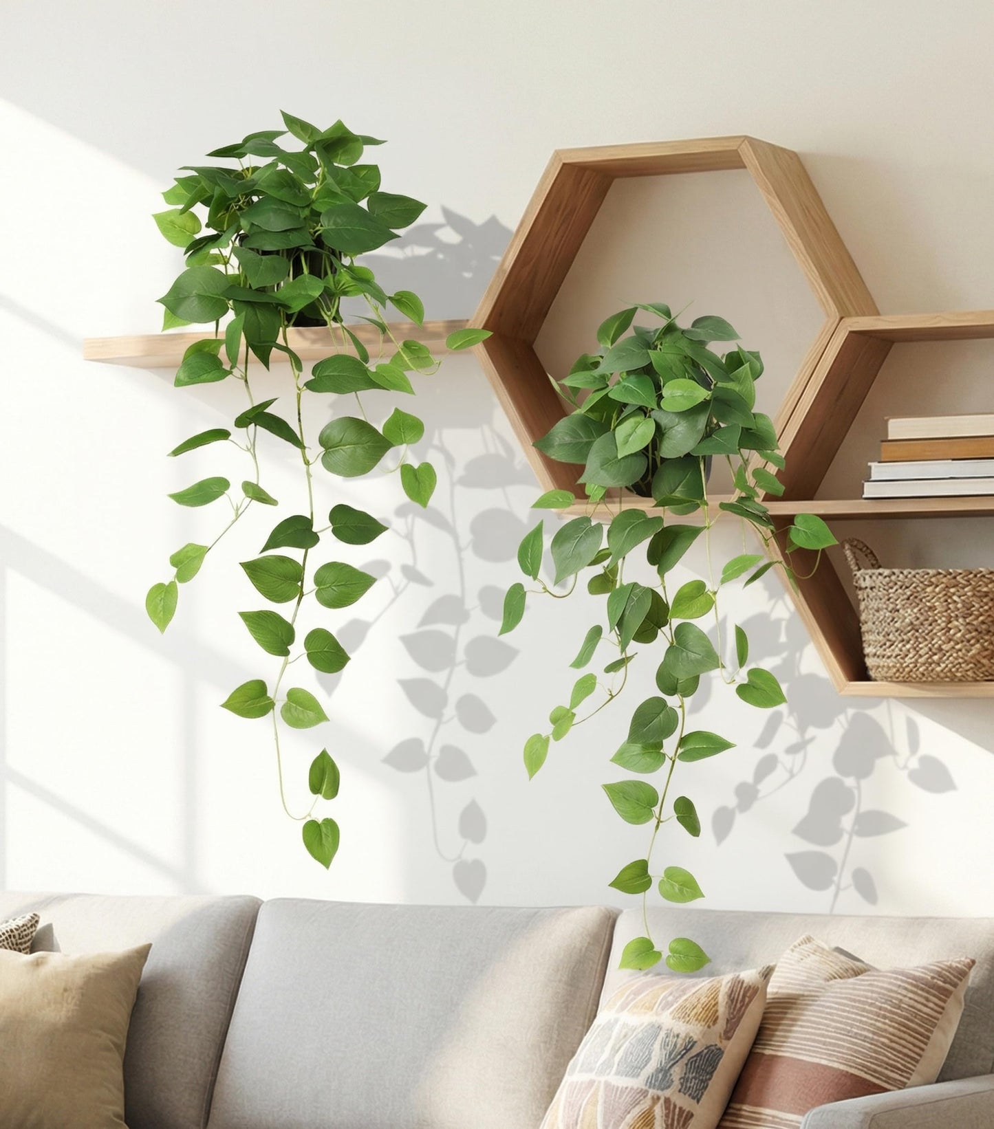 FancyPlus Fake Plants 2 Pcs Faux Pothos Plants Potted Indoor Artificial Hanging Plants Realistic Fake Greenery Table Desk Bathroom Office Bedroom Living Room Shelf Modern Farmhouse Decor Indoor