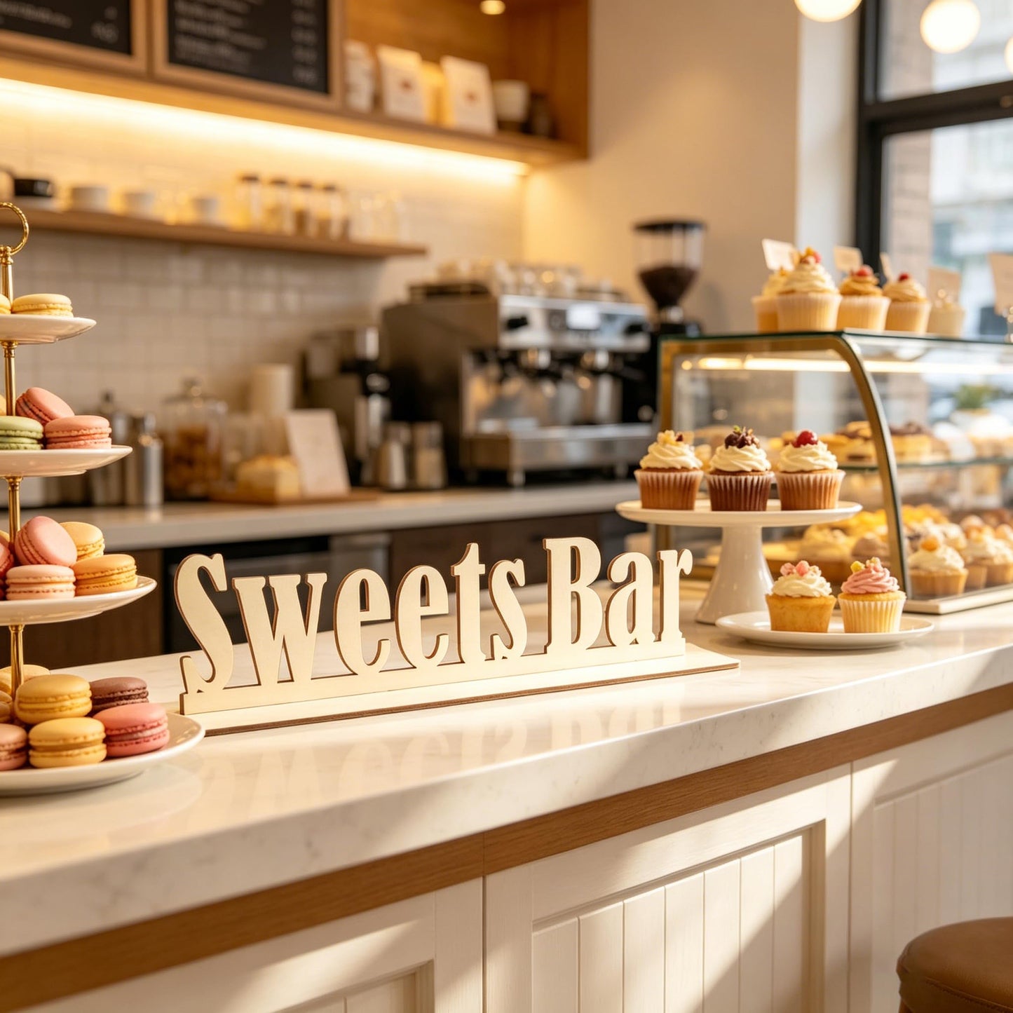 Wooden Sweets Bar Table Sign, Freestanding Wedding/Birthday Table Centerpiece Decorations, Sweet Bar Centerpiece with Stand for Events & Parties.