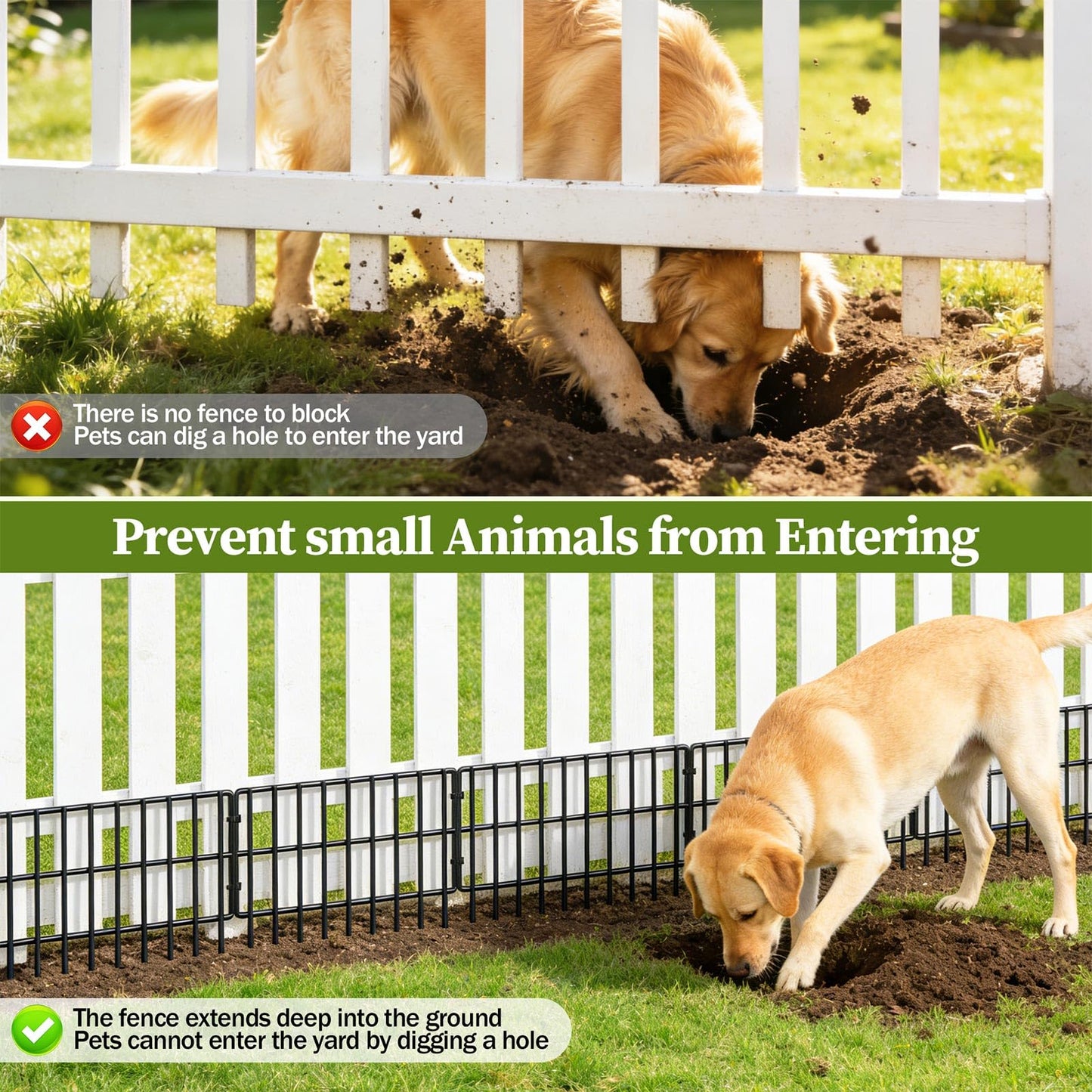 17in (H) x 27ft (L) Garden Fence Animal Barrier, 25 Panels Decorative Garden Fence Border, No Dig Garden Fence Panels, 1.3in Gap Rustproof Metal Stakes, Ground Defense Border Fence for Outdoor, Yard