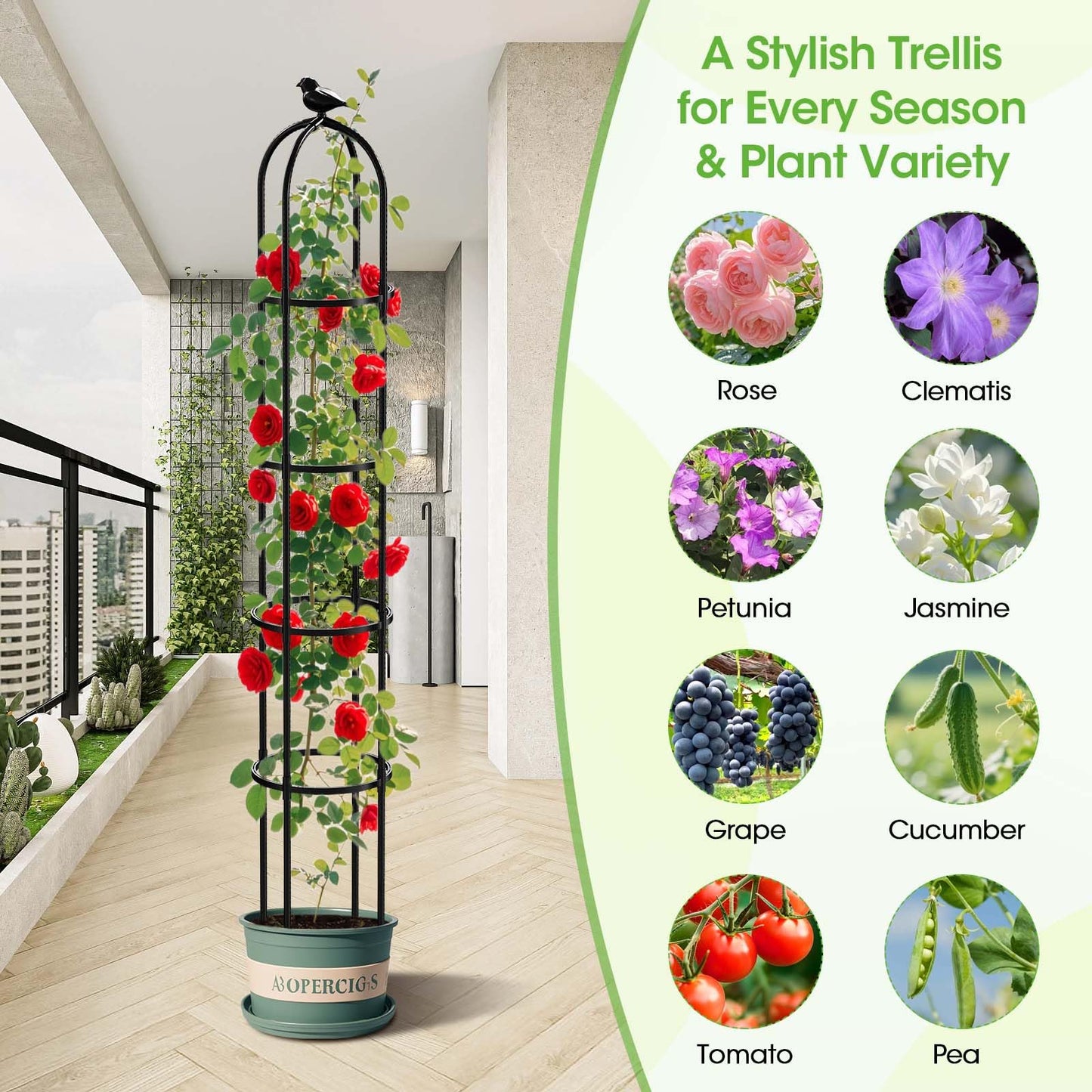 2026 Updated Garden Obelisk Trellis for Climbing Plants Outdoor, 76inch Tomato Cage, Rose, Flowers, Grape, Pea, Cucumber Trellis, Rustproof Plastic Coated Metal Plant Support Trellis for Potted Plants