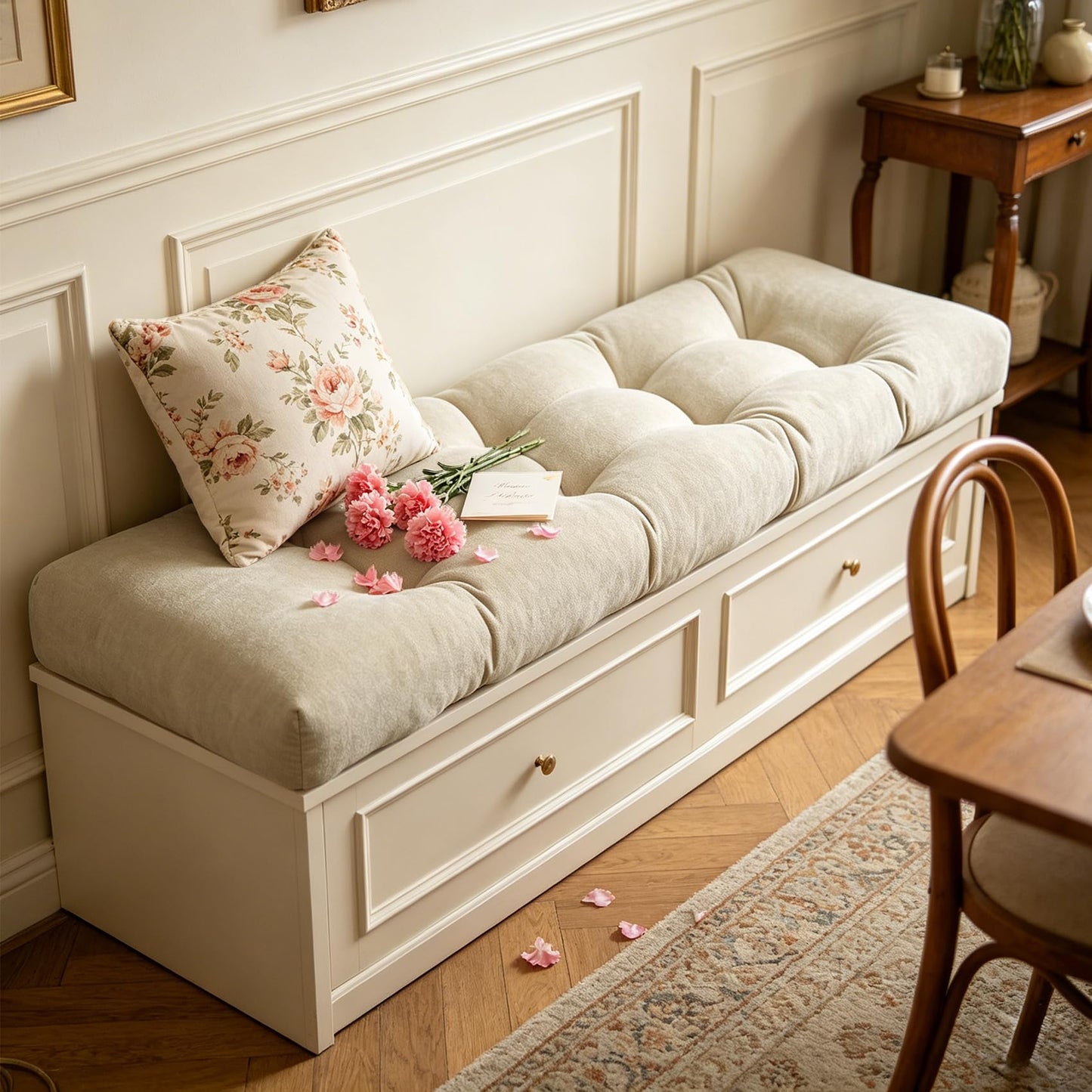ROFIELTY Bench Cushion 45 Inch, Non-Slip Tufted Bench Cushion for Indoor Furniture for Bay Window, Entryway Bench, Piano Seat(Chenille-Beige, 45x18x4)