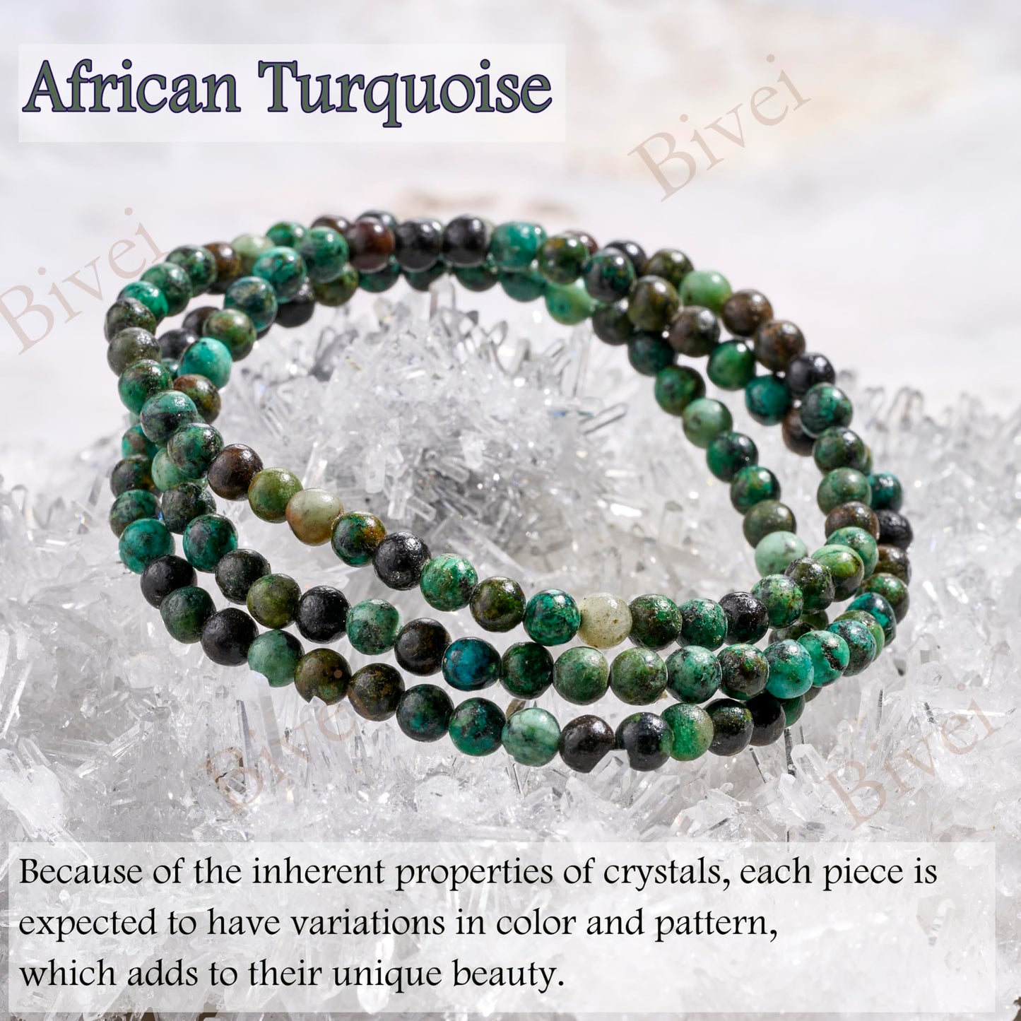 African Turquoise - Transformation - 4mm Beaded Bracelets for Women Handmade Semi Precious Natural Stone Stretch Elastic Jewelry Yoga Protection Gifts Small