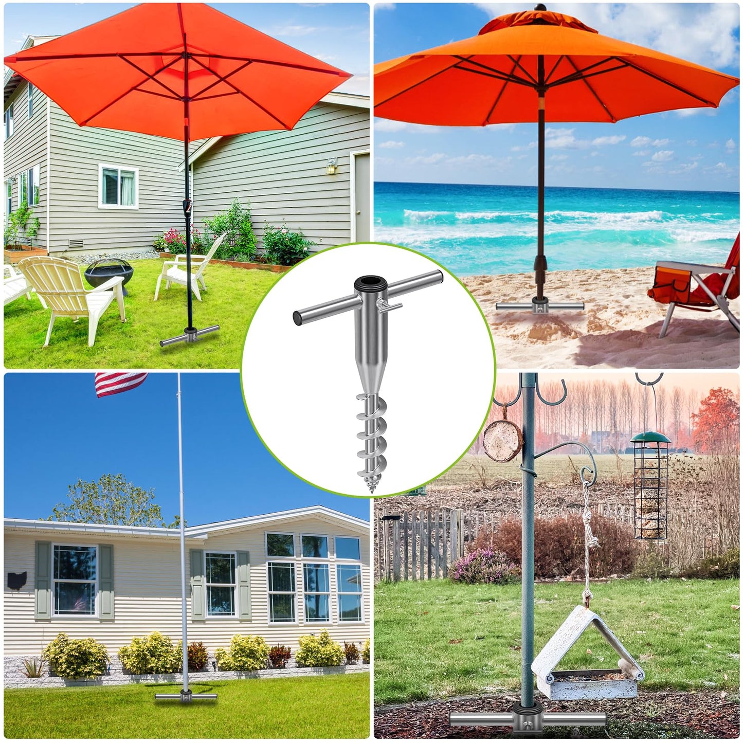 Lifeswell Beach Umbrella Sand Anchor, Heavy Duty Screw Anchor for Sand & Grass, Portable In-Ground Windproof Base with 3 Sleeve Design, Fully Welded Holder Fits 1" to 2" Outdoor Umbrella Poles, 2 Pack