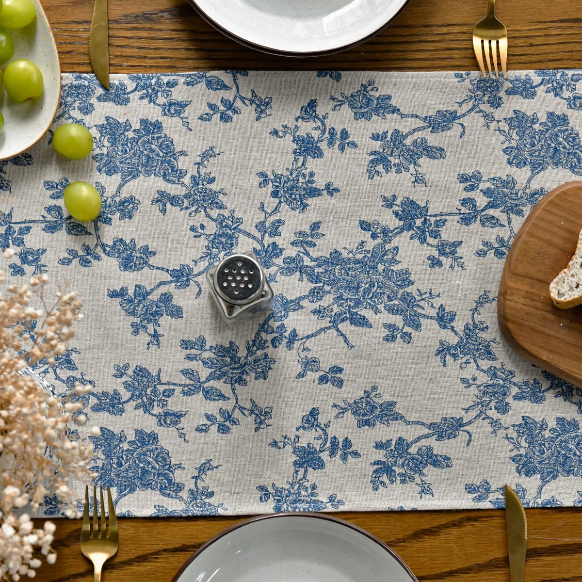 Artoid Mode Monochrome Sketch Branch Toile Textures Chinoiserie Cotton Dark Grey Table Runner, Seasonal Spring Summer Kitchen Dining Table Decoration for Home Party Decor 13x48 Inch