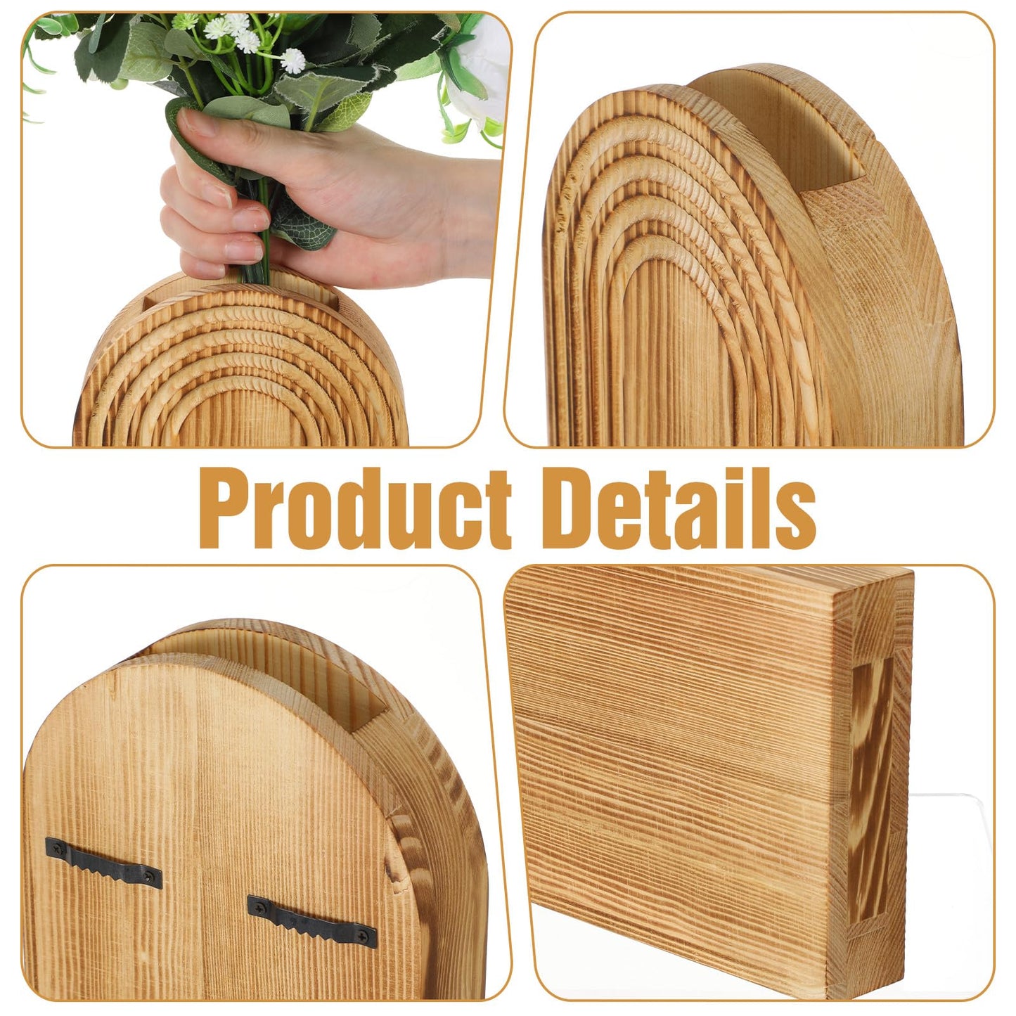 2 Pack Wood Wall Planter Vase,Wall Vases for Flowers Boho Walls Decor Wooden Vases Mounted Wooden Planters Holder Walls Plant for Living Room, Bedroom, Bathroom-11.75X5.45 Inches