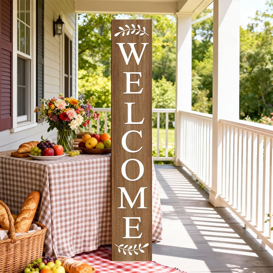 Farmhouse Wooden Welcome Sign Stand for Front Door, 47" Large Welcome Sign for Front Porch, Rustic Vertical Tall Porch Leaner Decor for Outdoor Patio Garden