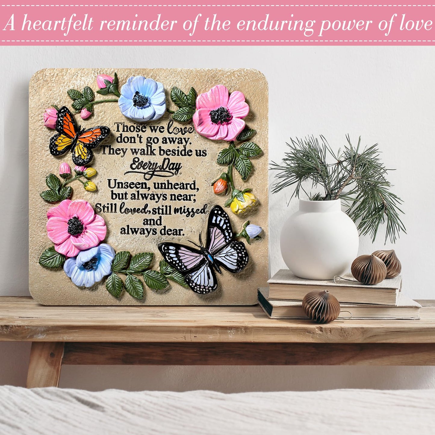 Blosssound Memorial Garden Stone Gifts for Loss of Loved One 9.8 Inch Sympathy Memorial Gifts Those We Love Don't Go Away Condolence Bereavement Plaques for Homes, Lawn and Garden Stepping Stone