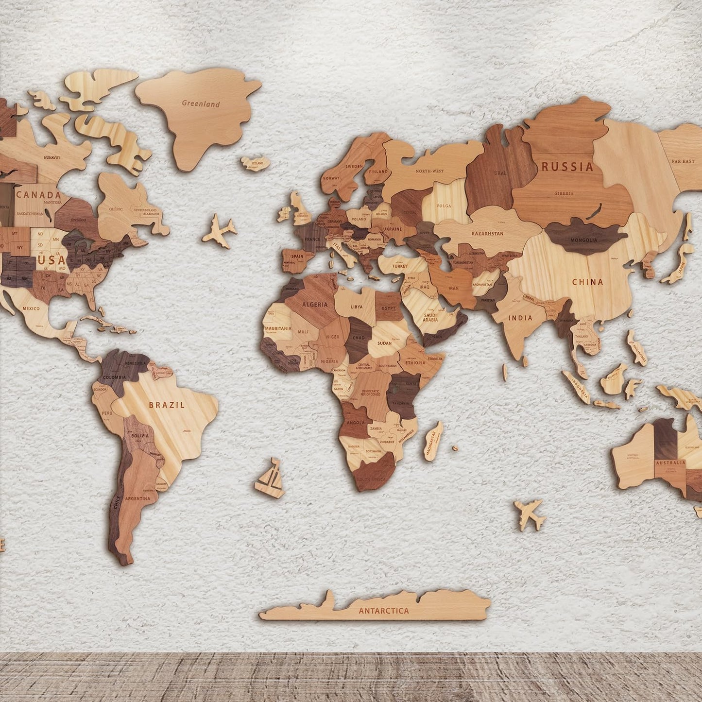 Handiwoo Wooden World Map 3D, Wood World Map Wall Art, Multilayered Wooden Map of The World Wall Decoration, Idea Housewarming Gift Large Wood Travel Map for Home & Office Décor (XL)