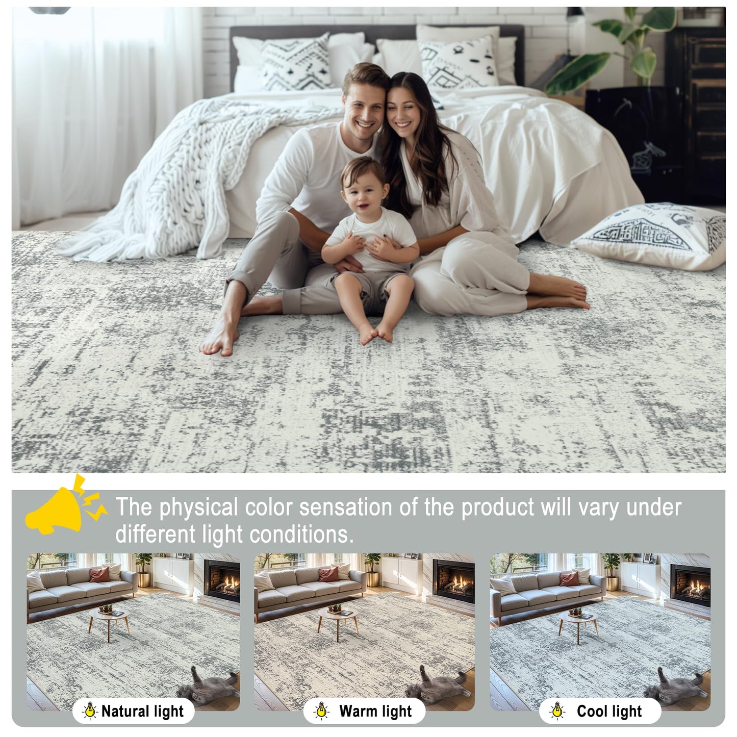 Area Rugs Living Room Rug - 5x7 Washable Modern Abstract Soft Neutral Non-Slip Carpet Large Indoor Floor Stain Resistant Thin Carpets for Bedroom Dining Room Farmhouse Nursery Home Office Grey