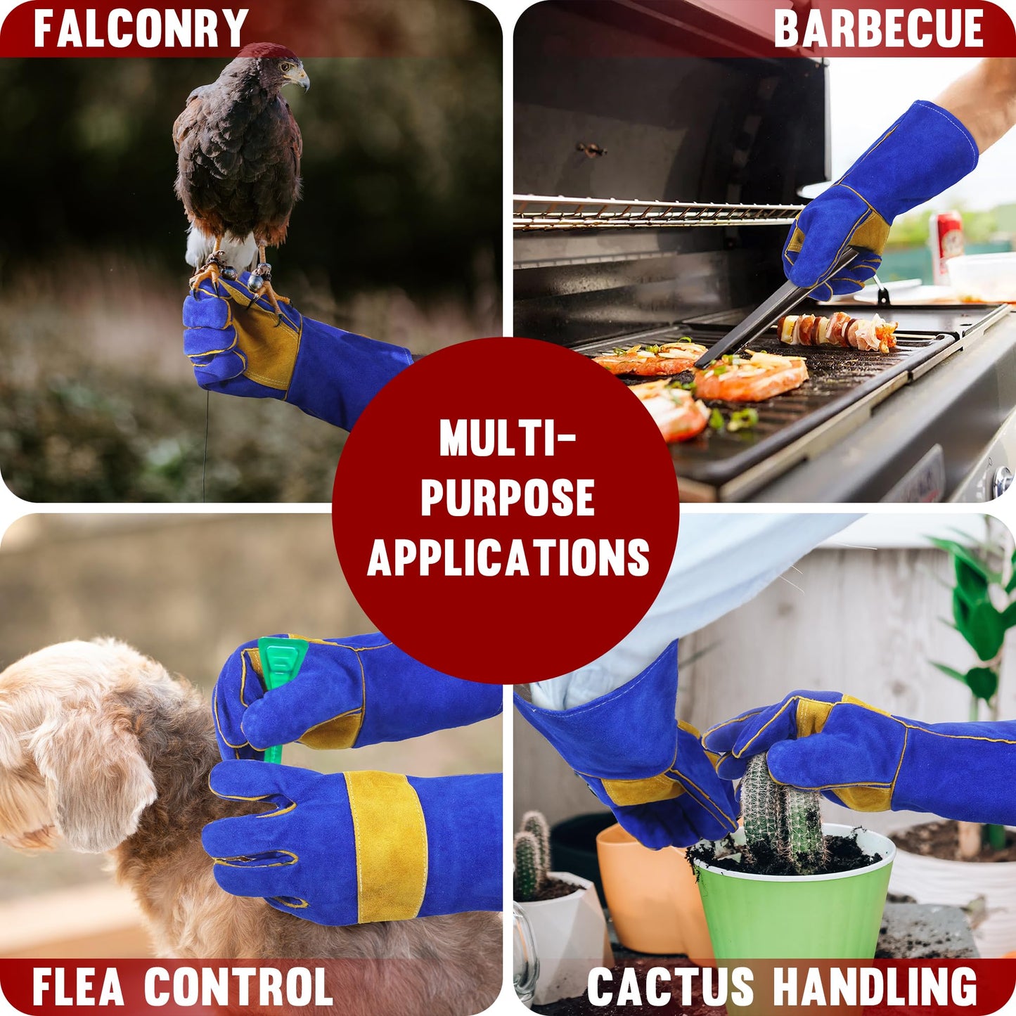 HANDLANDY Animal Handling Gloves, 14 Inches Bite-Proof, Scratch-Resistant, Pet Gloves for Dogs, Cats, Falconry, Gardening (Blue)