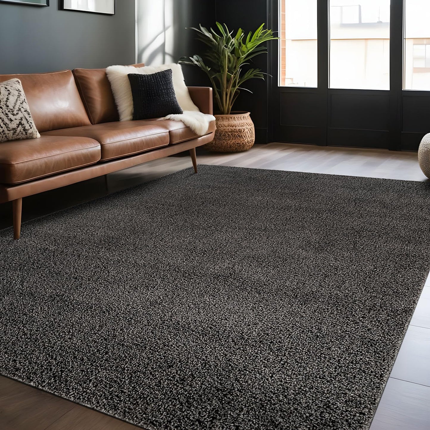 Luul Home Non Slip Solid Area Rug Dark Gray 3x5 Rubber Back Soft Rugs for Living Room Kitchen Bedroom and Hallway Stain Resistant Washable Easy Cleaning Non Shedding Carpet Dark Gray 3 x 5