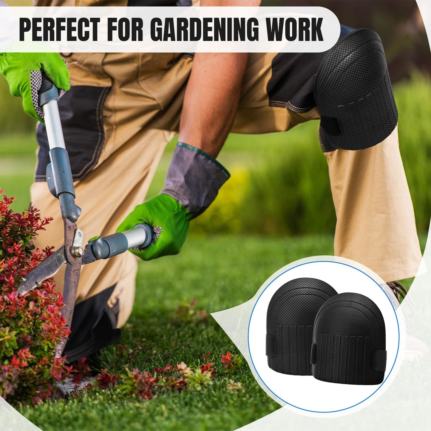 WinnerWhy Gardening Knee Pads for Women and Men Lightweight Waterproof Foam Knee Pads for Gardening and Housework with Adjustable Hook'n'Loop Straps(Black)