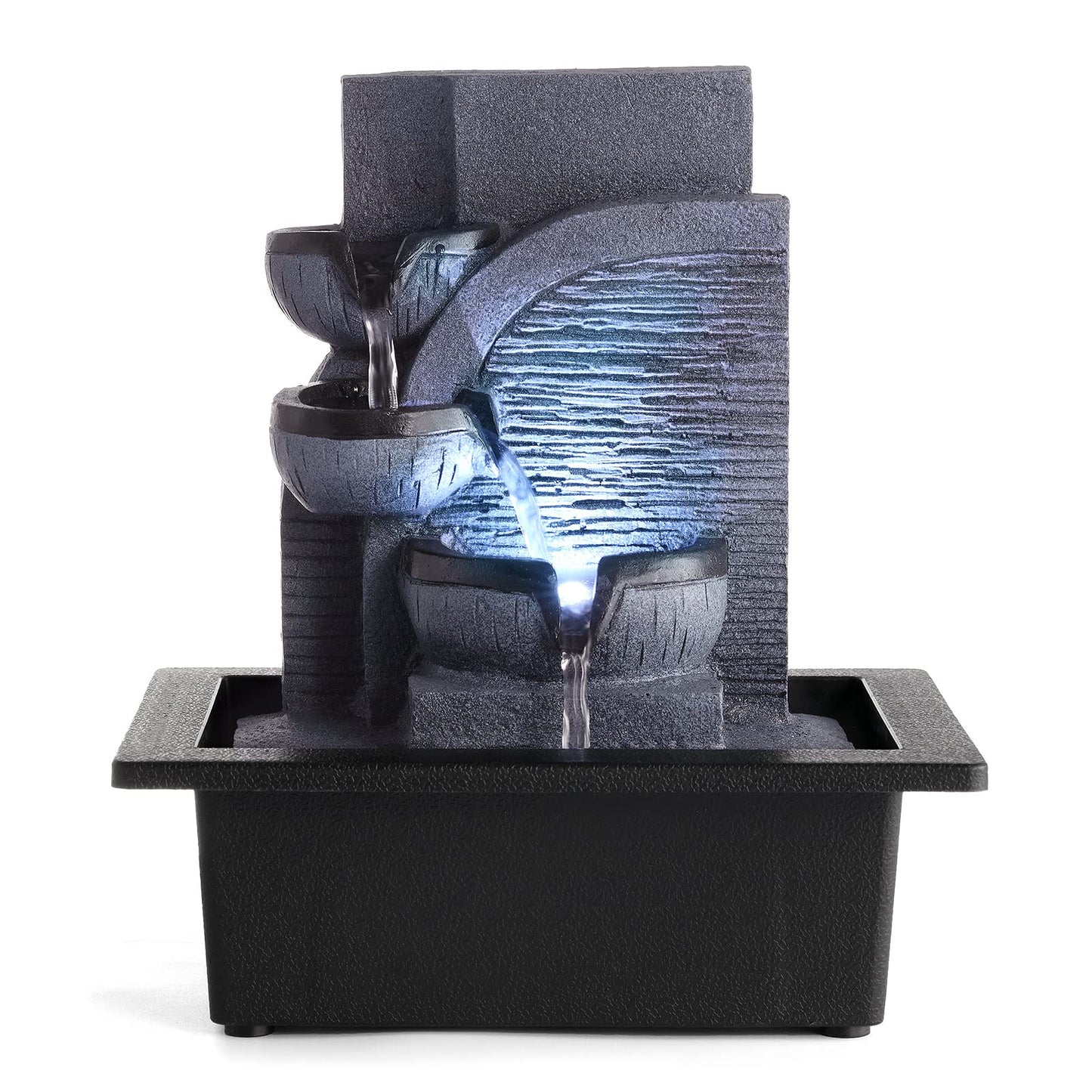 WICHEMI Tabletop Water Fountain with LED Lights Indoor Waterfall Fountains Relaxing Water Feature Indoor Fountains Zen Meditation Desktop Fountain for Home Office Bedroom Decor (Style 6)