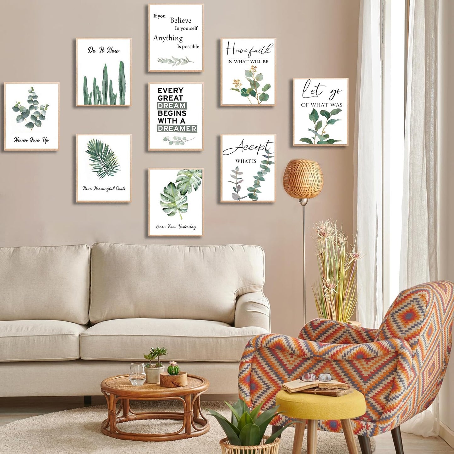 9pcs Inspirational Wall Art Motivational Quotes Wall Decor for Office Inspirational Eucalyptus Leaves Sage Poster Never Give Up Canvas Prints Painting Picture for ClassroomBedroom 8x10in Unframed