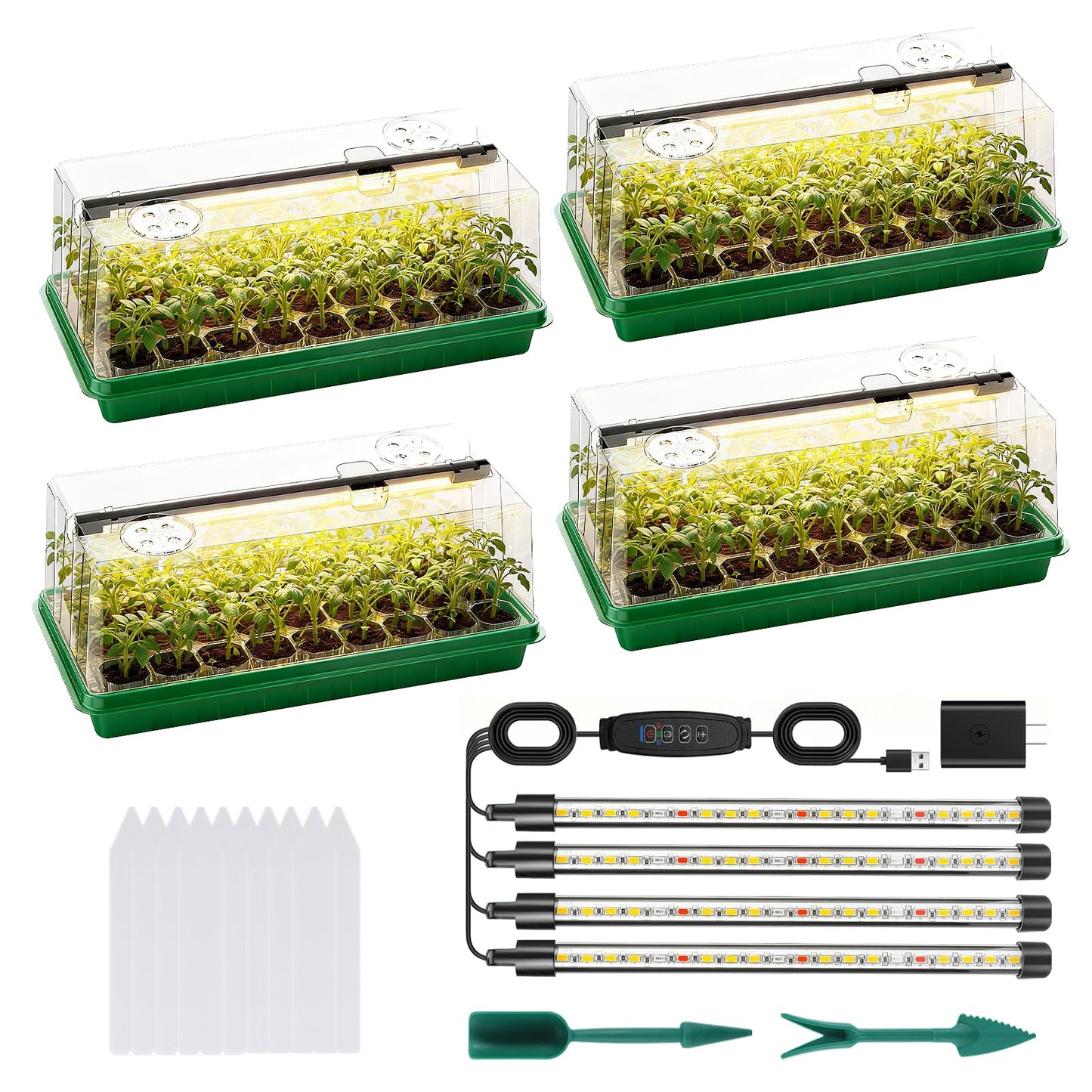 Seed Starter Tray with Grow Light, Seed Starter Kit Full Spectrum with 5 Dimmable Brightness & Timer, Indoor Plant Grow Tray for Beginners & Seasoned Gardeners, Gardening Gifts (Green, 144 Cells)