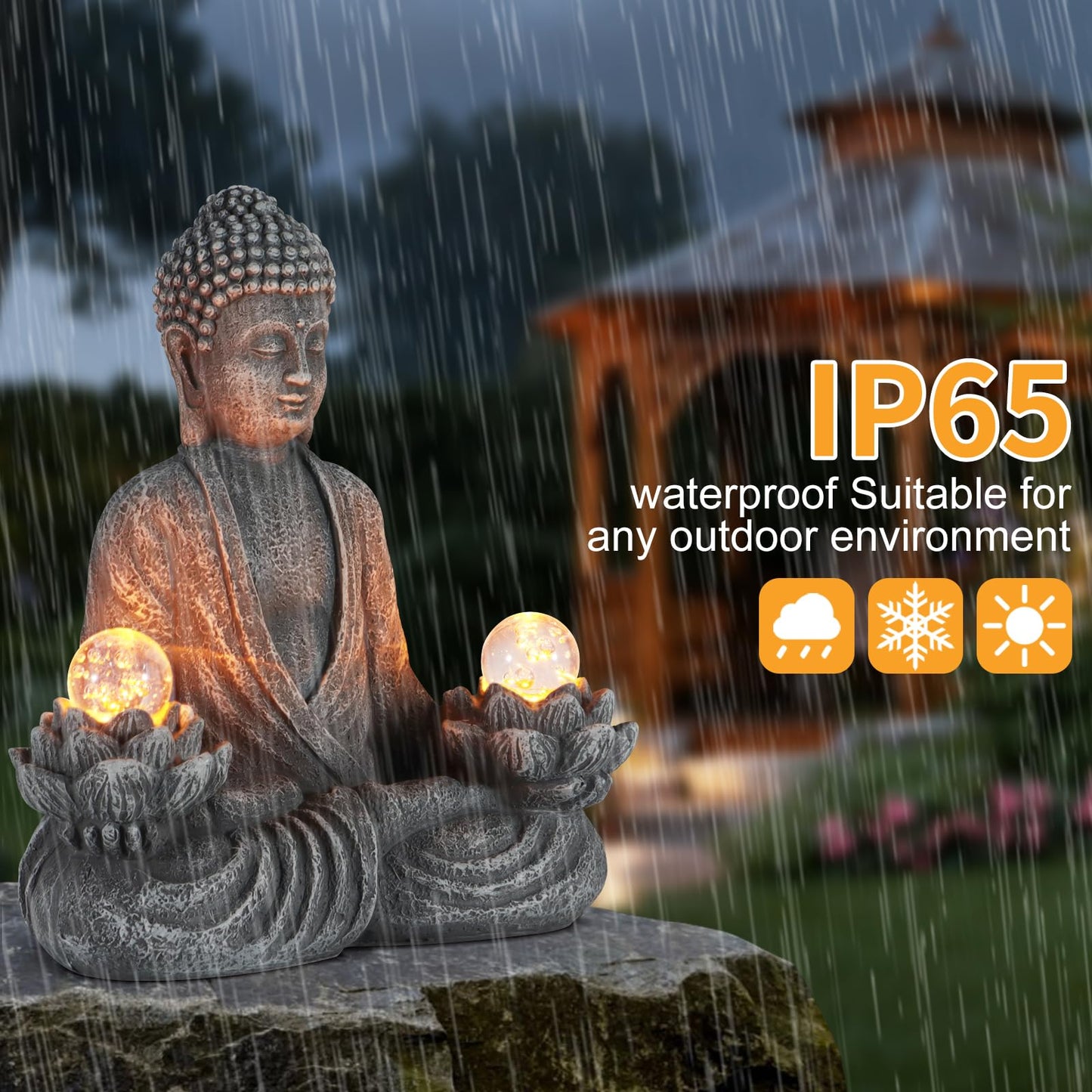 nawaza Buddha Statue Garden 8.2″ Solar Resin for Home Decor Yard Garden Patio Lawn Ornaments, Prayer Spiritual Living Figurine, Decor Outdoor Buddha Figurine Premium Gray