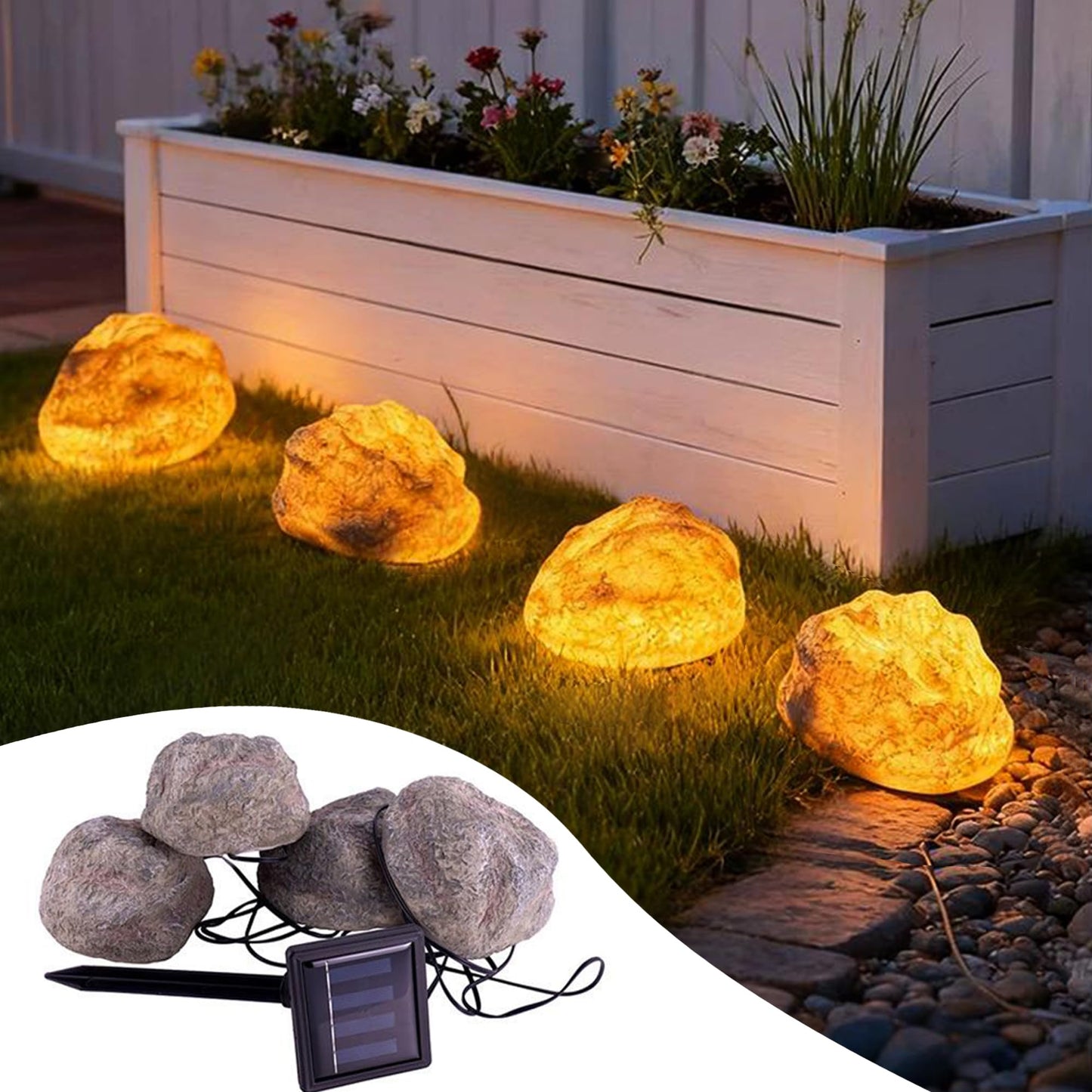 LIYAOLI Solar Rock Lights 4-Pack | Auto-Dimming & 8H Runtime | IP44 Waterproof Landscape Lighting for Garden/Pathway/Lawn Outdoor Decorative (Natural Stone Texture)