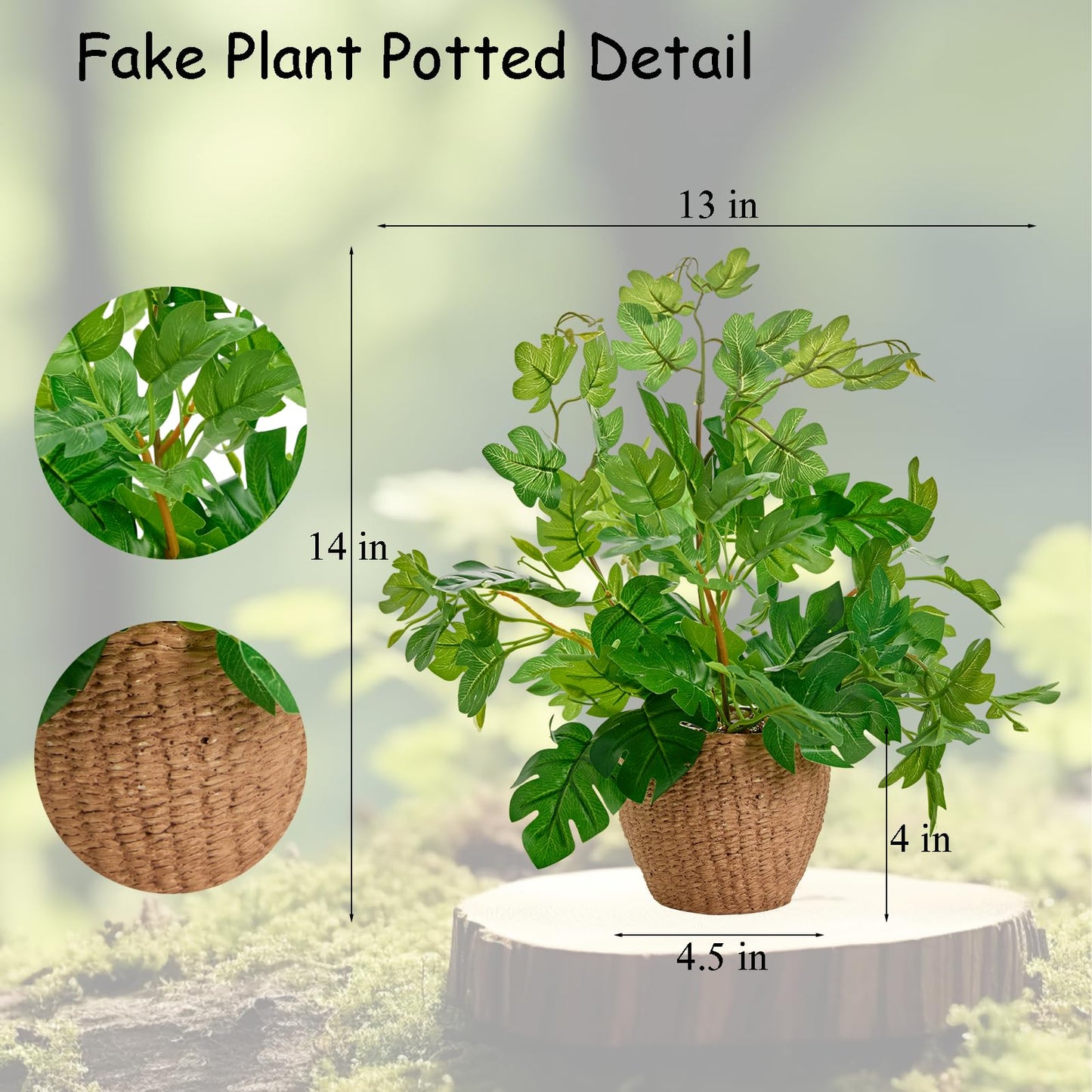 Arbolanta 14'' Decorative Faux Monstera Plant Potted in Yellow Woven Ceramic Planter Realistic Fake Greenery Artificial Plant for Home Office Bathroom Kitchen Bedroom Tabletop Decor